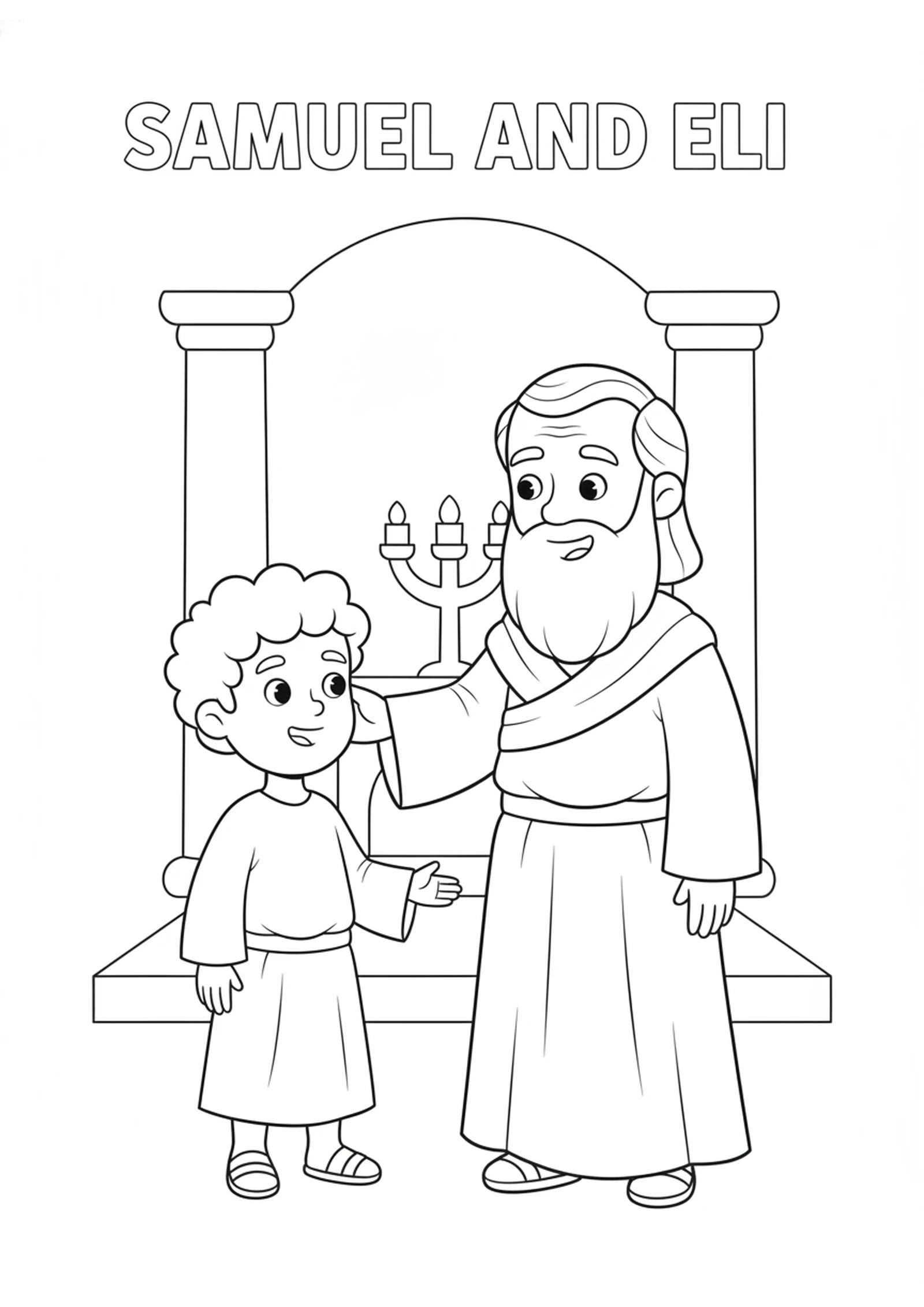 Samuel and Old Eli — printable Bible coloring page from God Calls Samuel in the Night