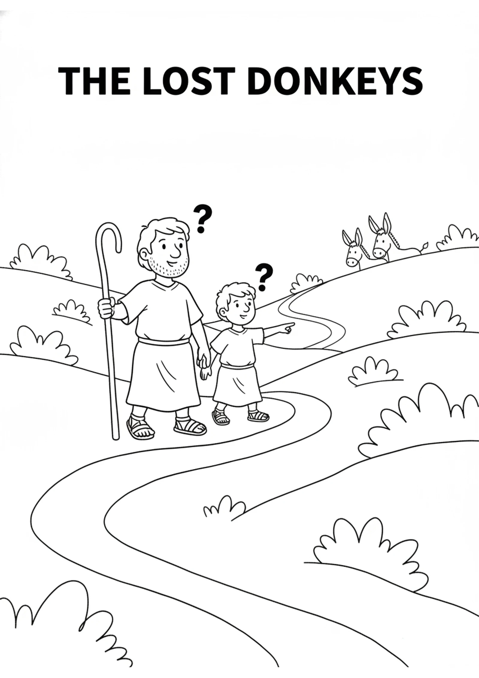 Searching for the Lost Donkeys — printable Bible coloring page from Saul and the Lost Donkeys — Anointed King
