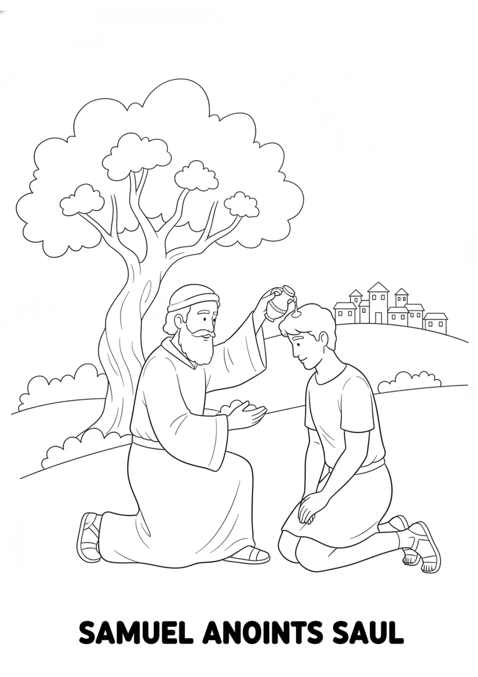 Samuel Anoints Saul King — printable Bible coloring page from Saul and the Lost Donkeys — Anointed King