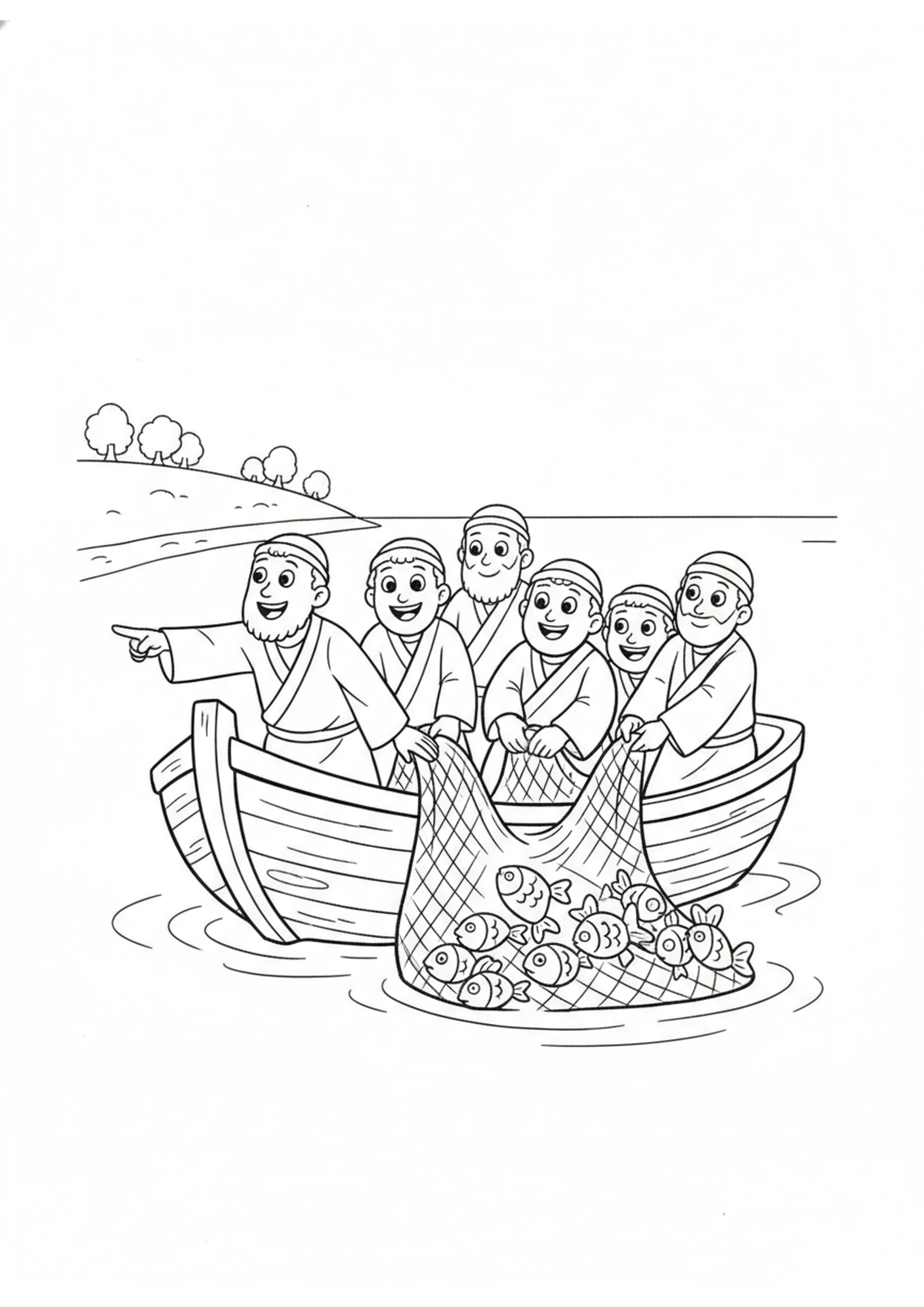 The Net Full of Fish — printable Bible coloring page from The Second Miraculous Catch