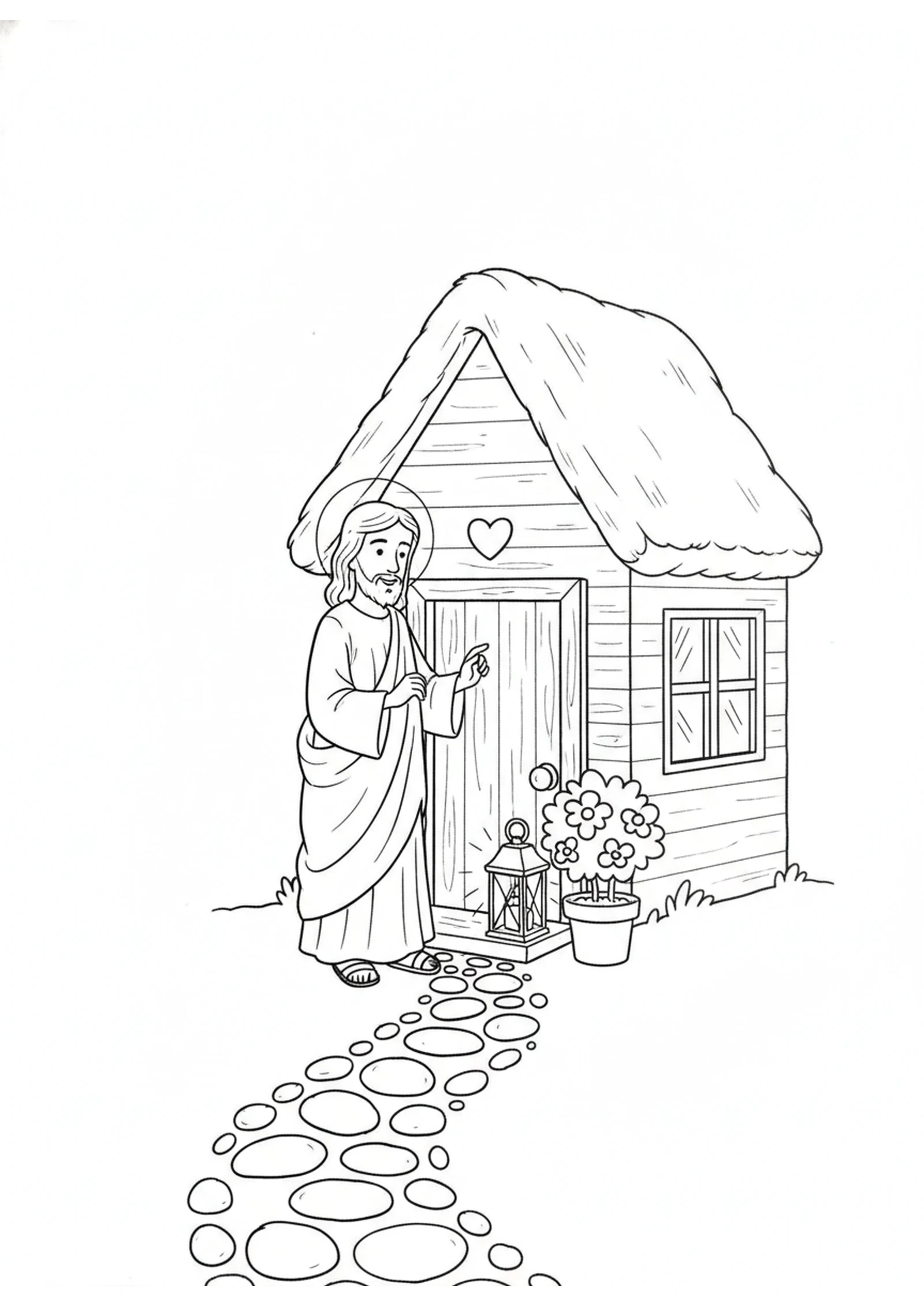 Jesus Knocks at the Door — printable Bible coloring page from Letters to the Seven Churches