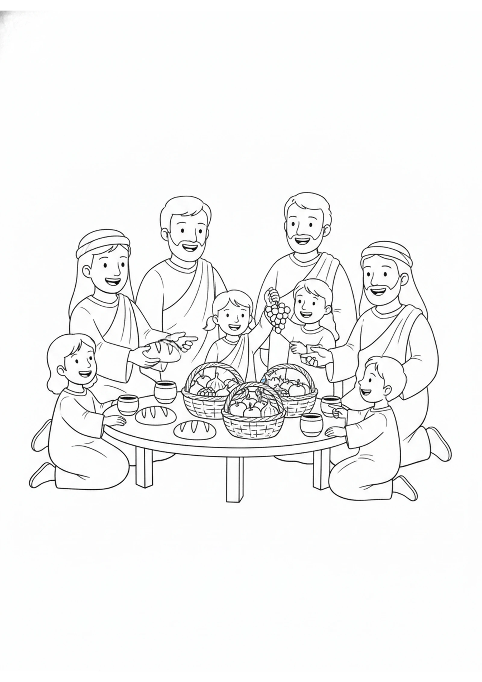The Believers Share a Meal — printable Bible coloring page from The Believers Share Everything