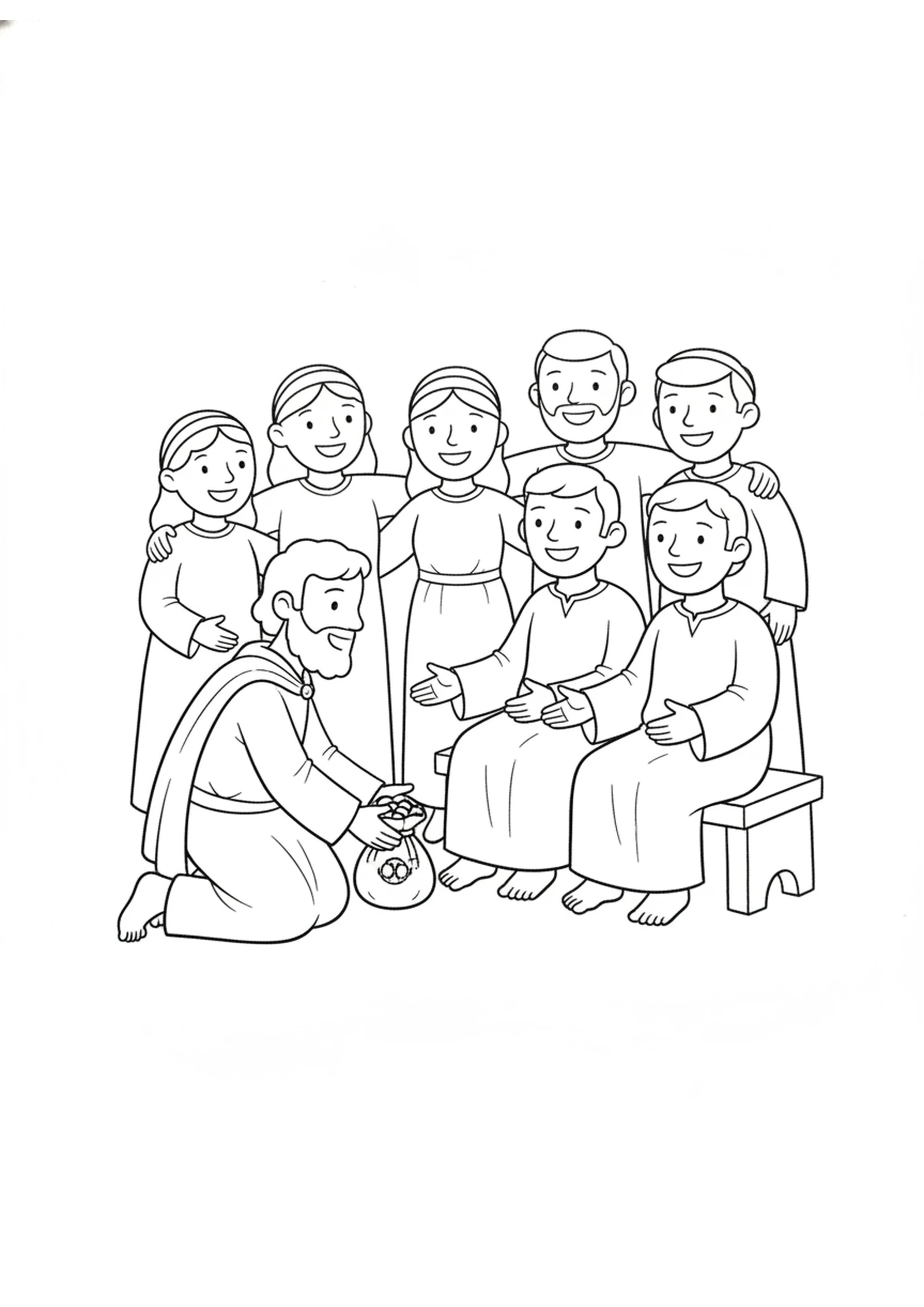 Barnabas Gives His Gift — printable Bible coloring page from The Believers Share Everything