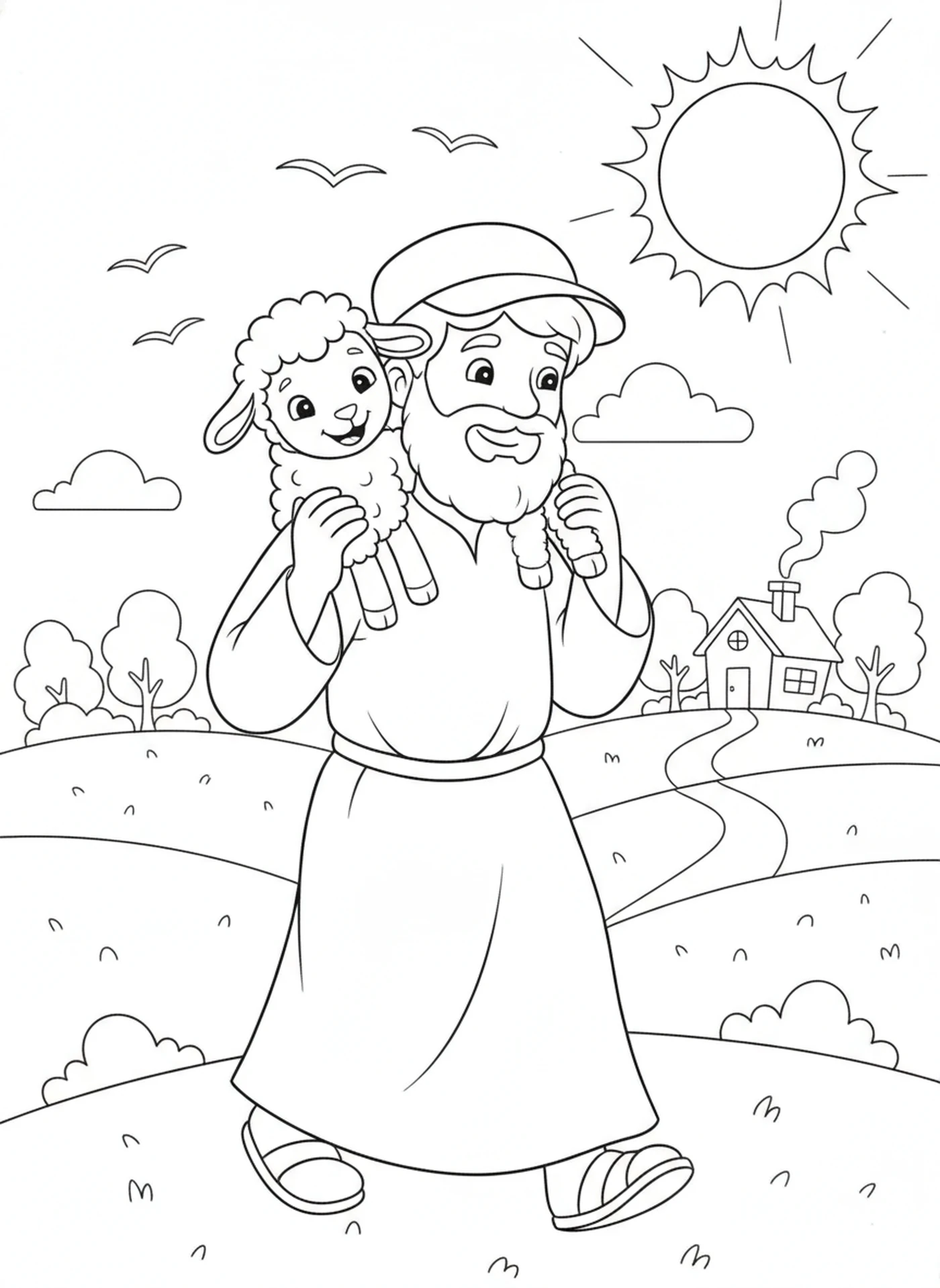 The Good Shepherd — printable Bible coloring page from The Lost Sheep