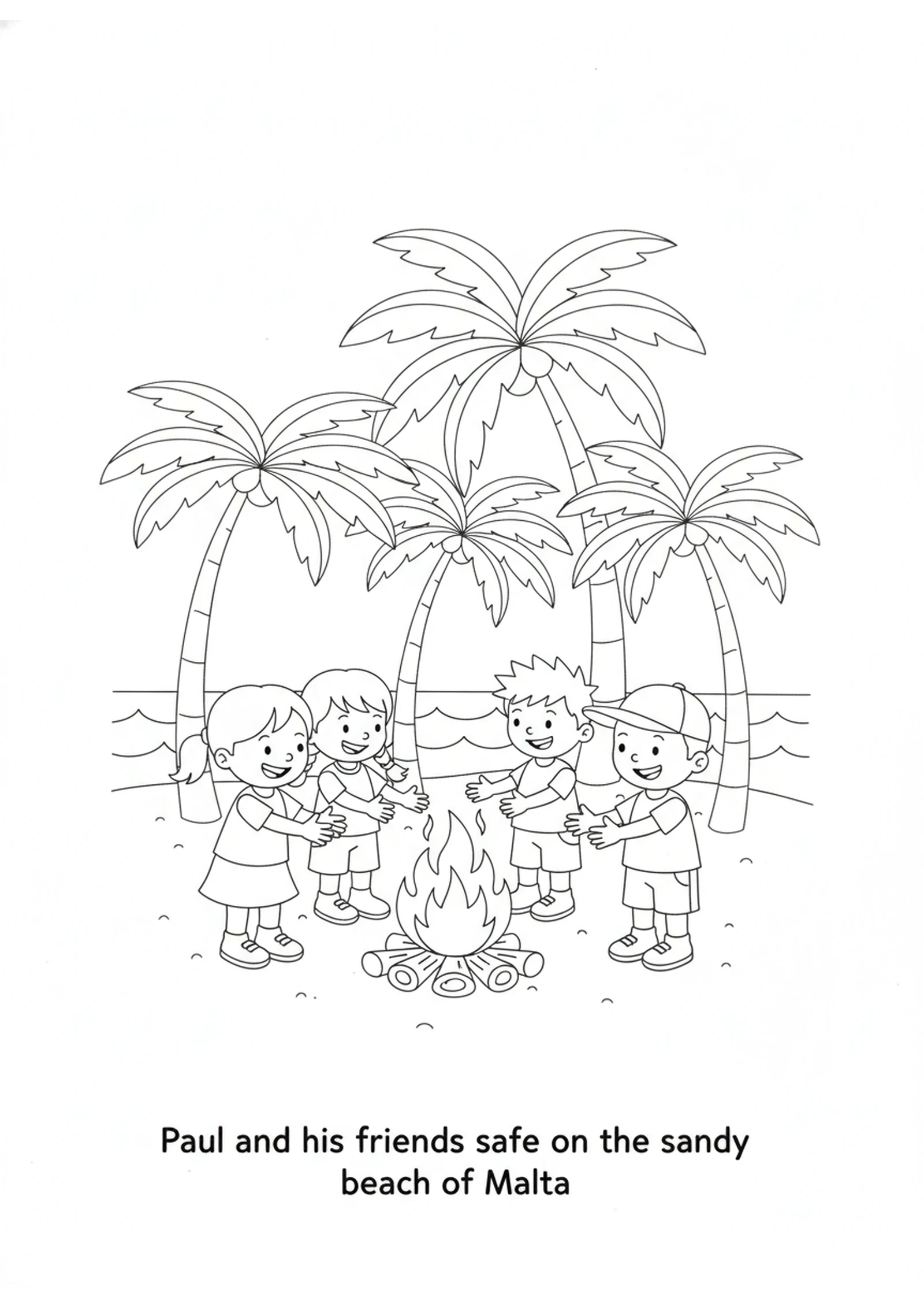 Safe on Malta — printable Bible coloring page from Shipwreck! — Safe on Malta