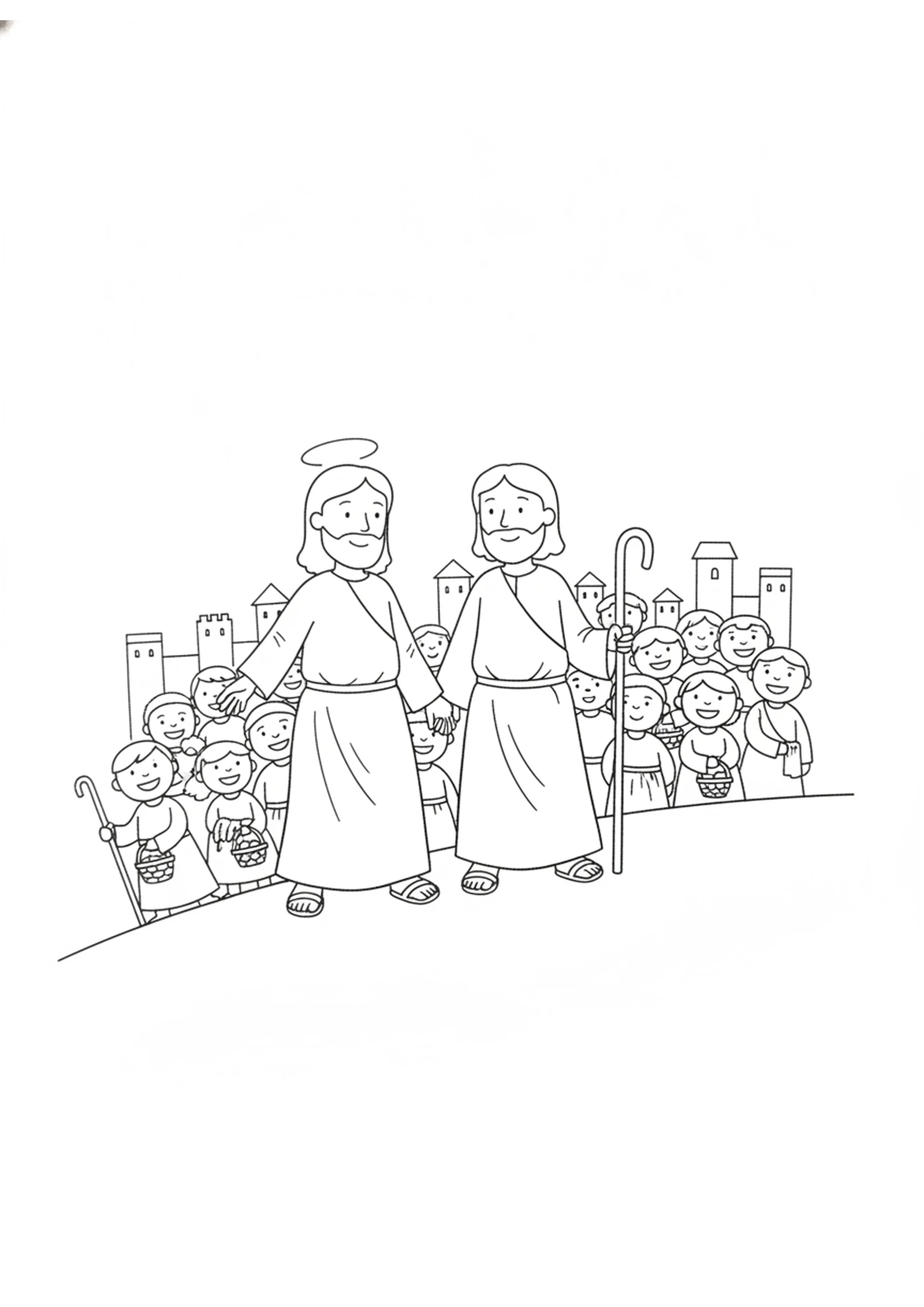 Walking Up the Hill Together — printable Bible coloring page from Simon of Cyrene Carries the Cross