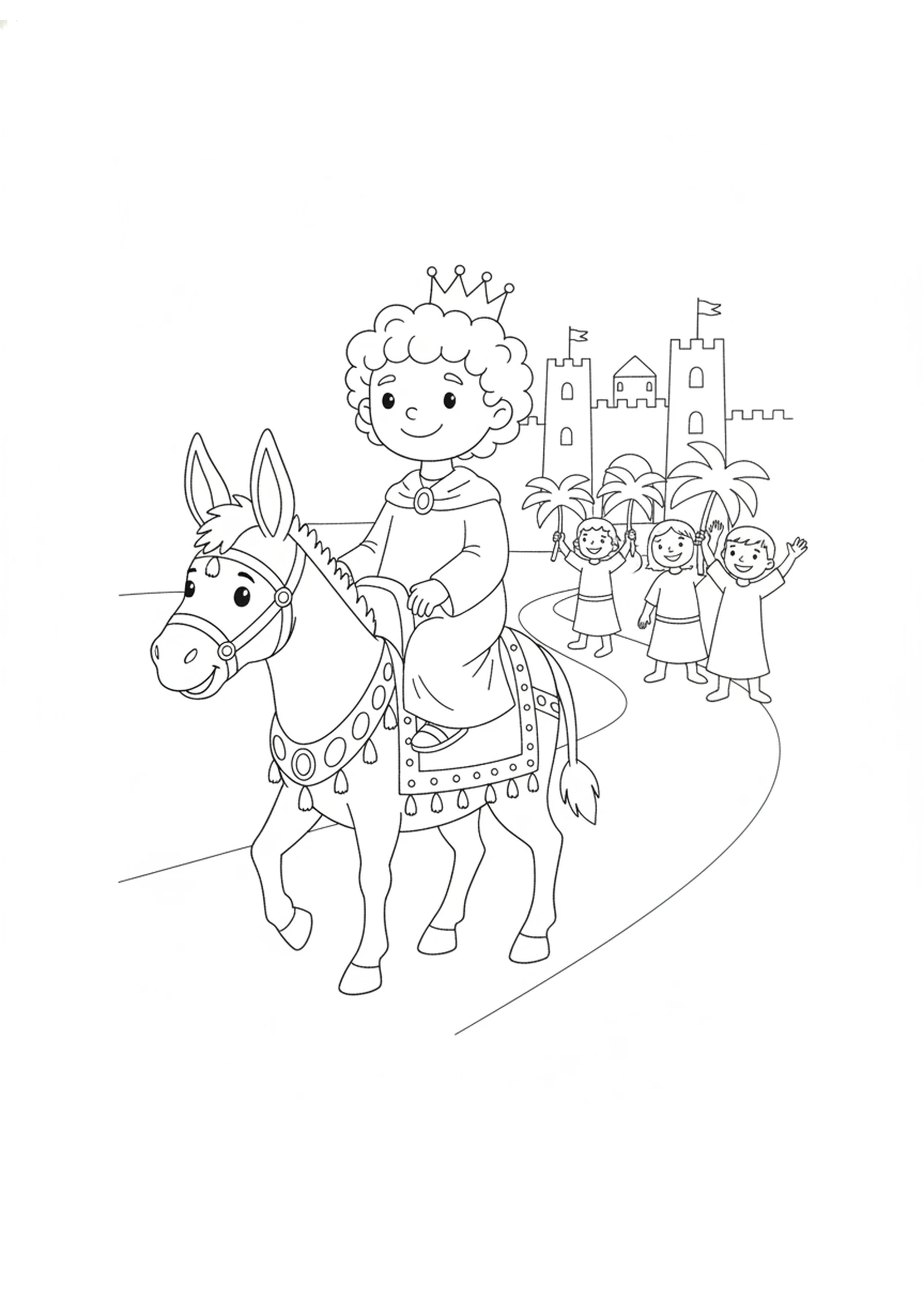 Solomon Rides the King's Mule — printable Bible coloring page from Solomon Rides the King’s Mule