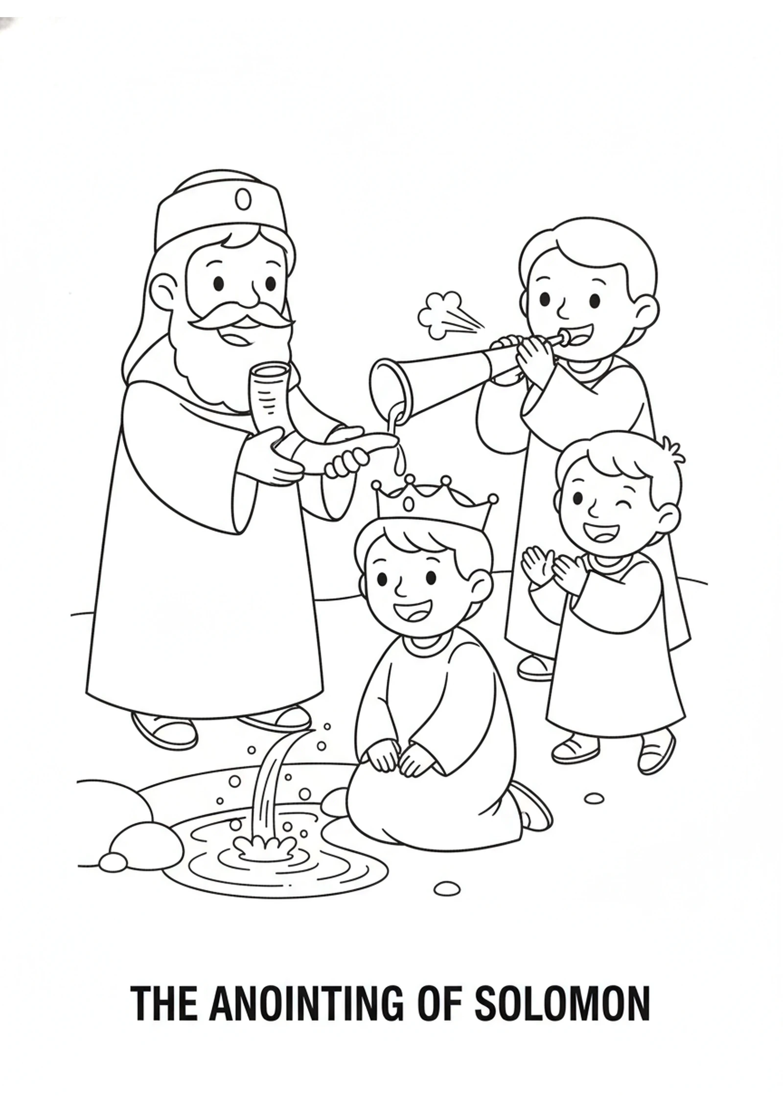 Solomon Is Anointed King — printable Bible coloring page from Solomon Rides the King’s Mule