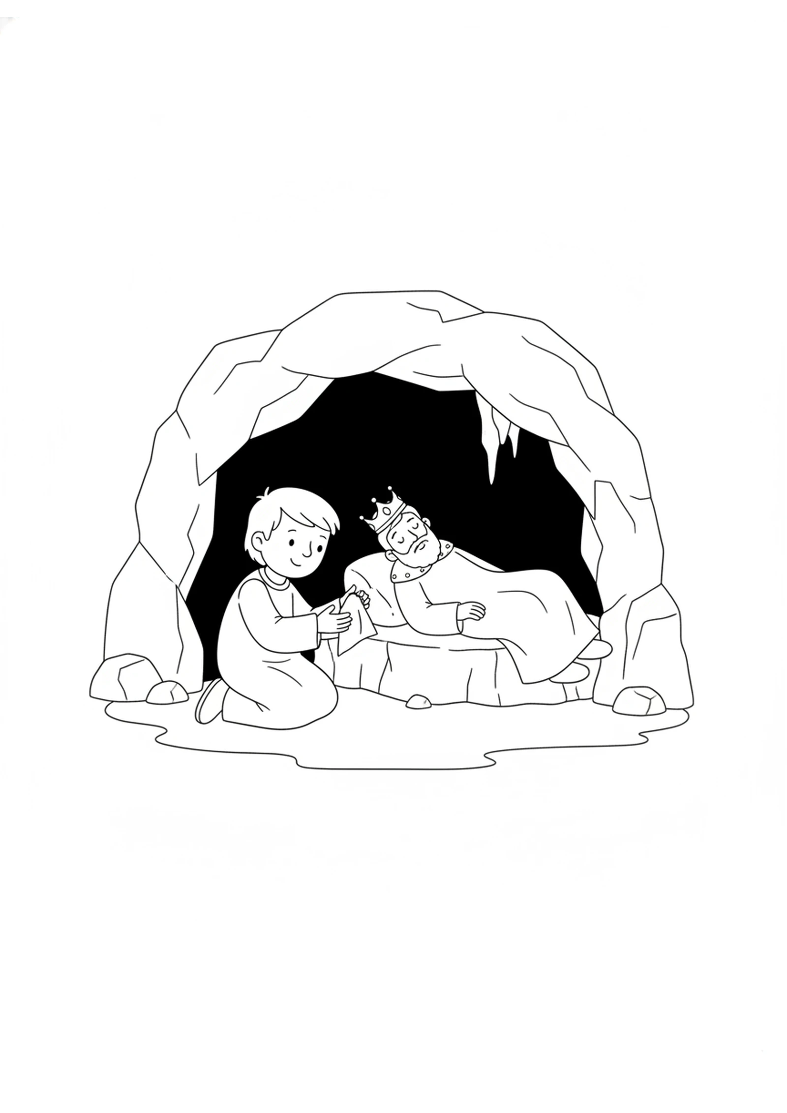 David in the Cave — printable Bible coloring page from David Spares King Saul