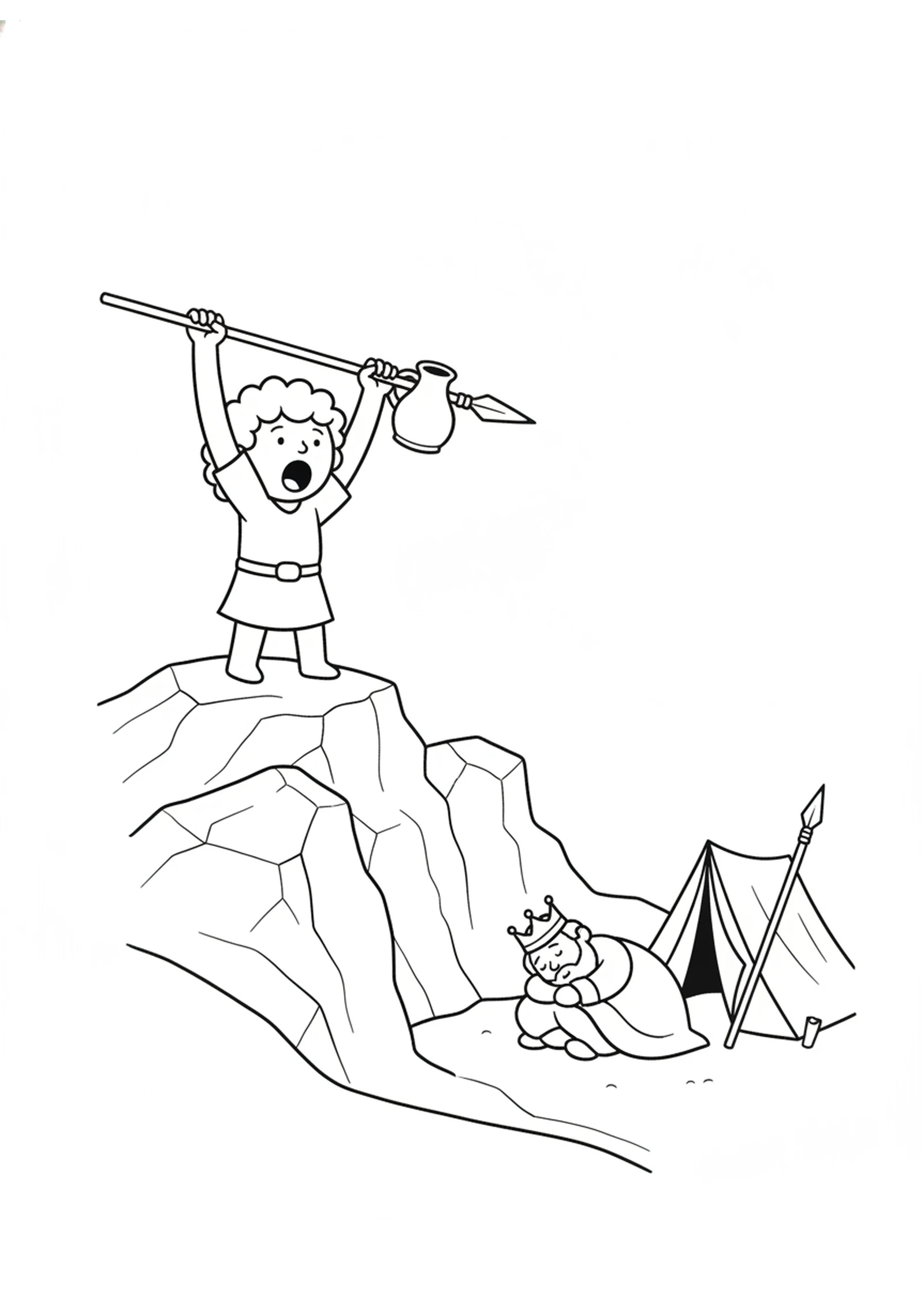David Calls from the Hilltop — printable Bible coloring page from David Spares King Saul