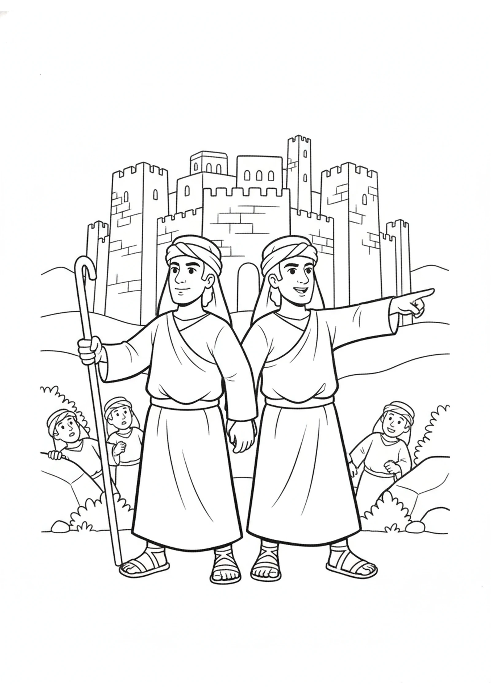Joshua and Caleb Trust God — printable Bible coloring page from The Twelve Spies