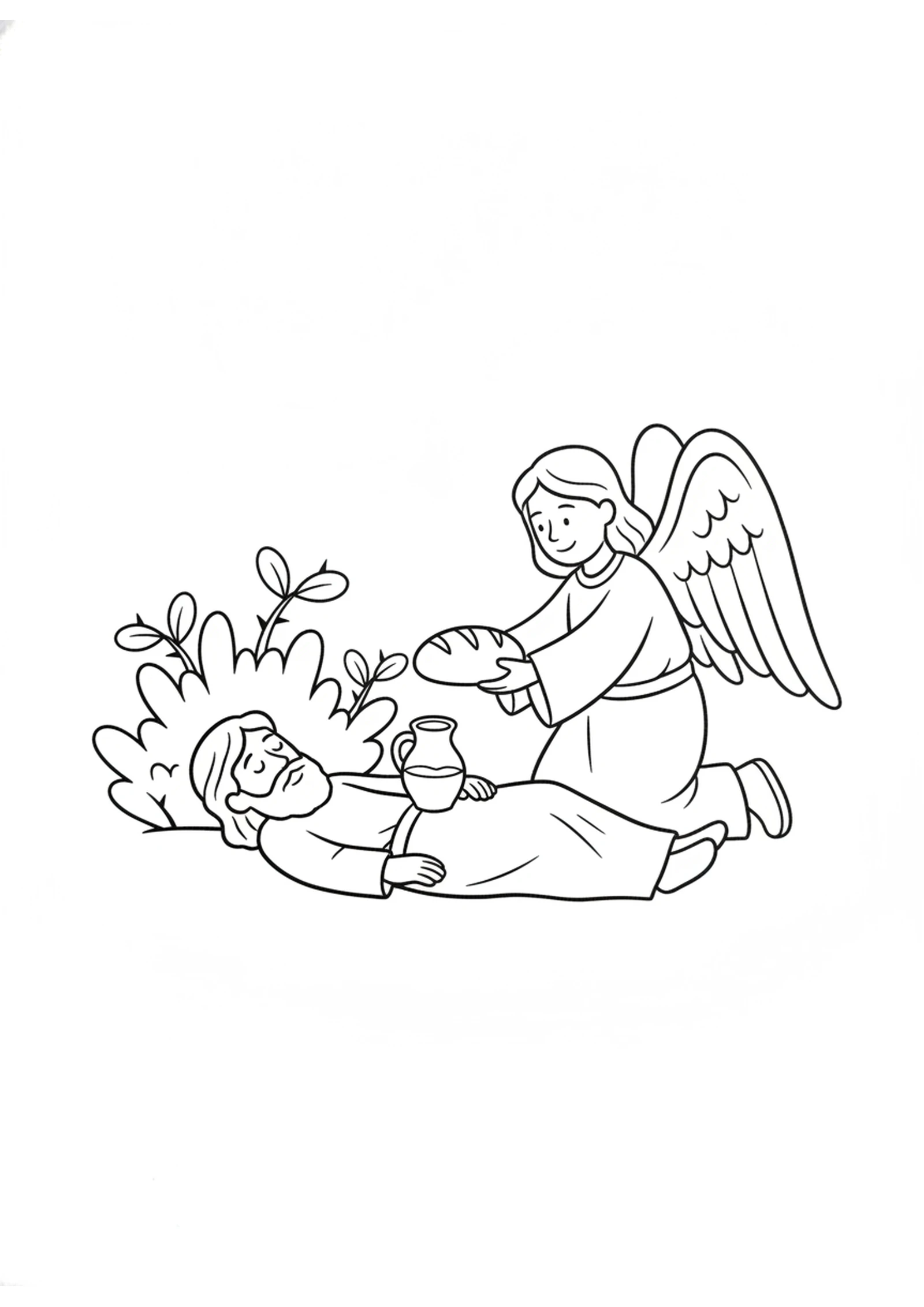 Elijah and the Angel's Food — printable Bible coloring page from The Still Small Voice