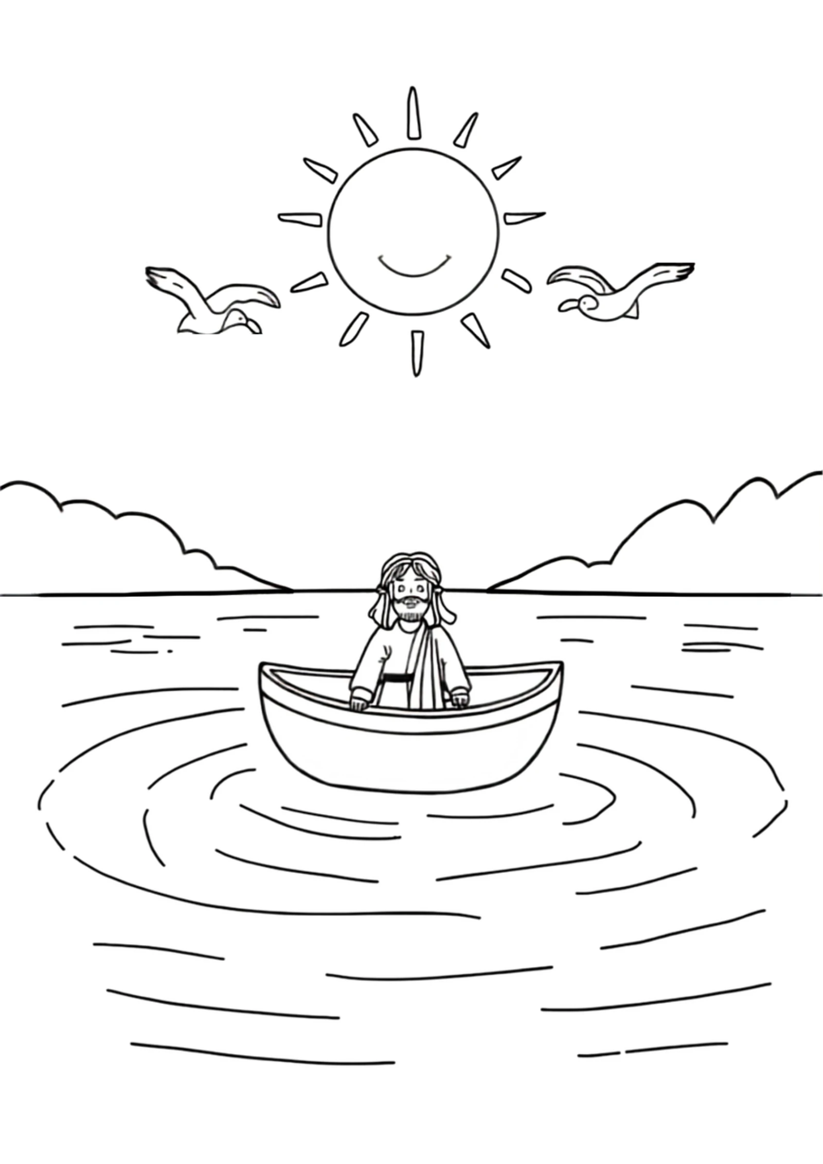 Peace, Be Still — printable Bible coloring page from Jesus Calms the Storm