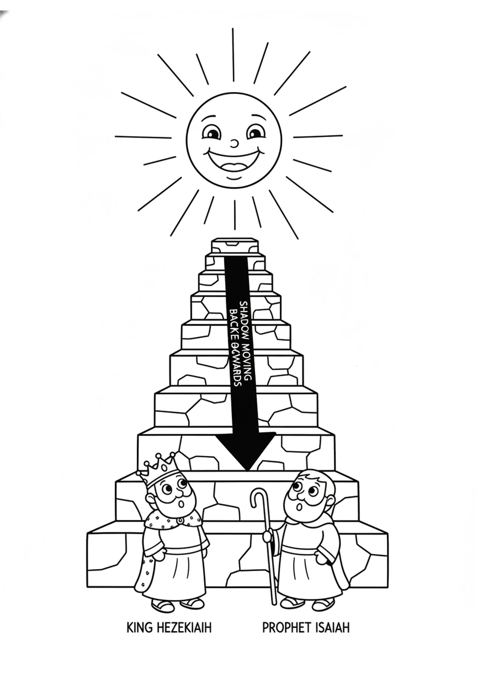The Shadow Goes Backwards — printable Bible coloring page from The Sun Goes Backwards — Hezekiah Healed