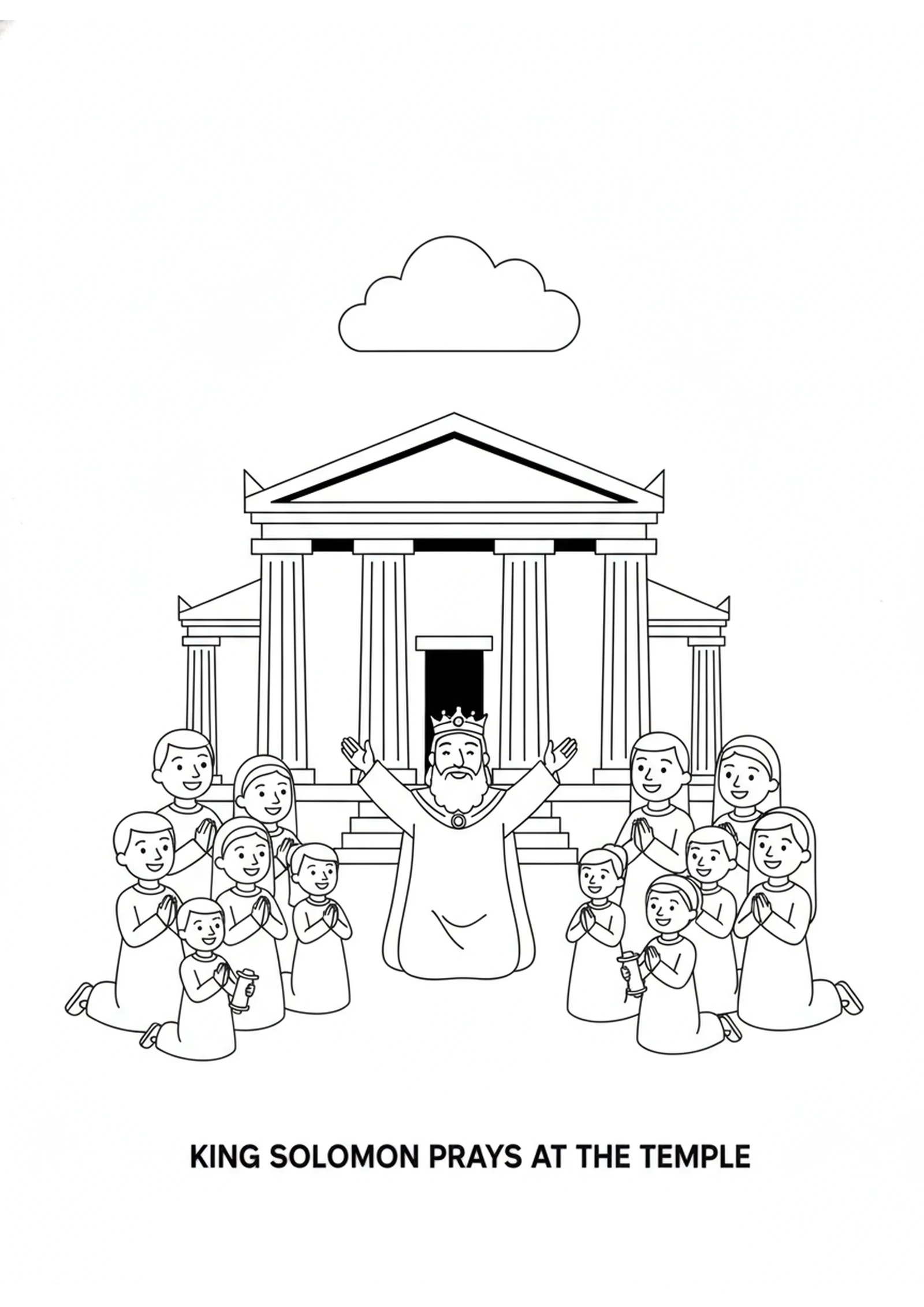 Solomon's Happy Prayer — printable Bible coloring page from Solomon Builds and Dedicates the Temple
