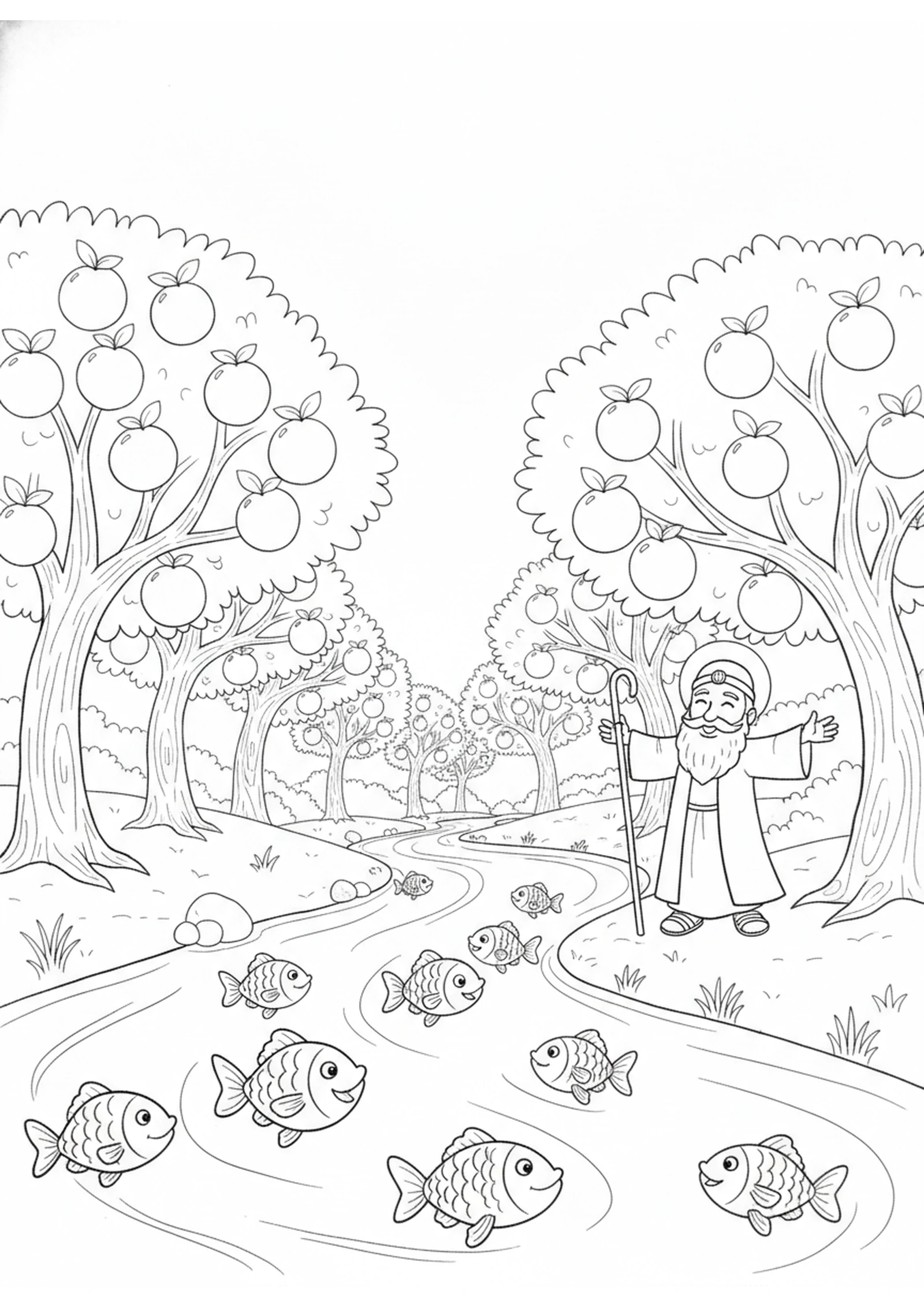 The River of Fruit Trees — printable Bible coloring page from The River from the Temple — Deeper and Deeper