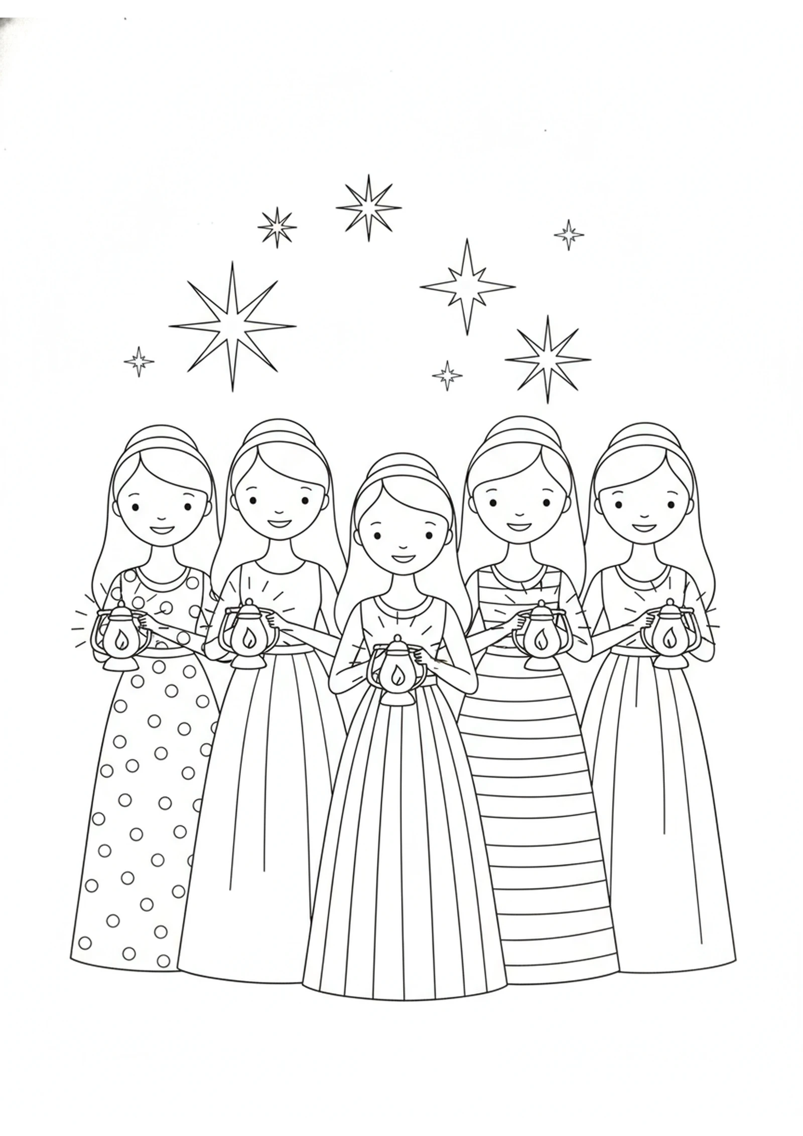 The Waiting Bridesmaids — printable Bible coloring page from The Ten Bridesmaids