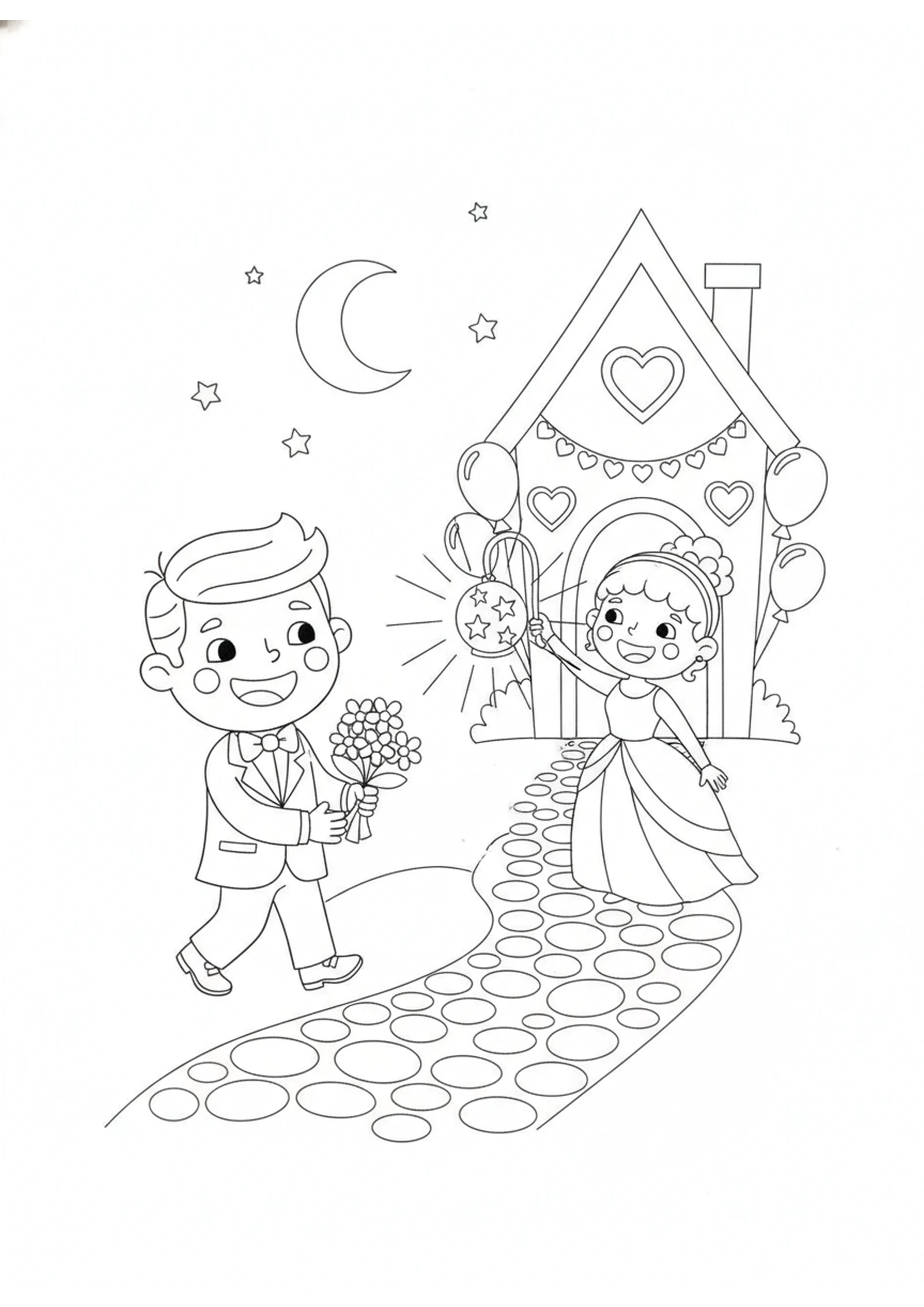 The Bridegroom Arrives — printable Bible coloring page from The Ten Bridesmaids
