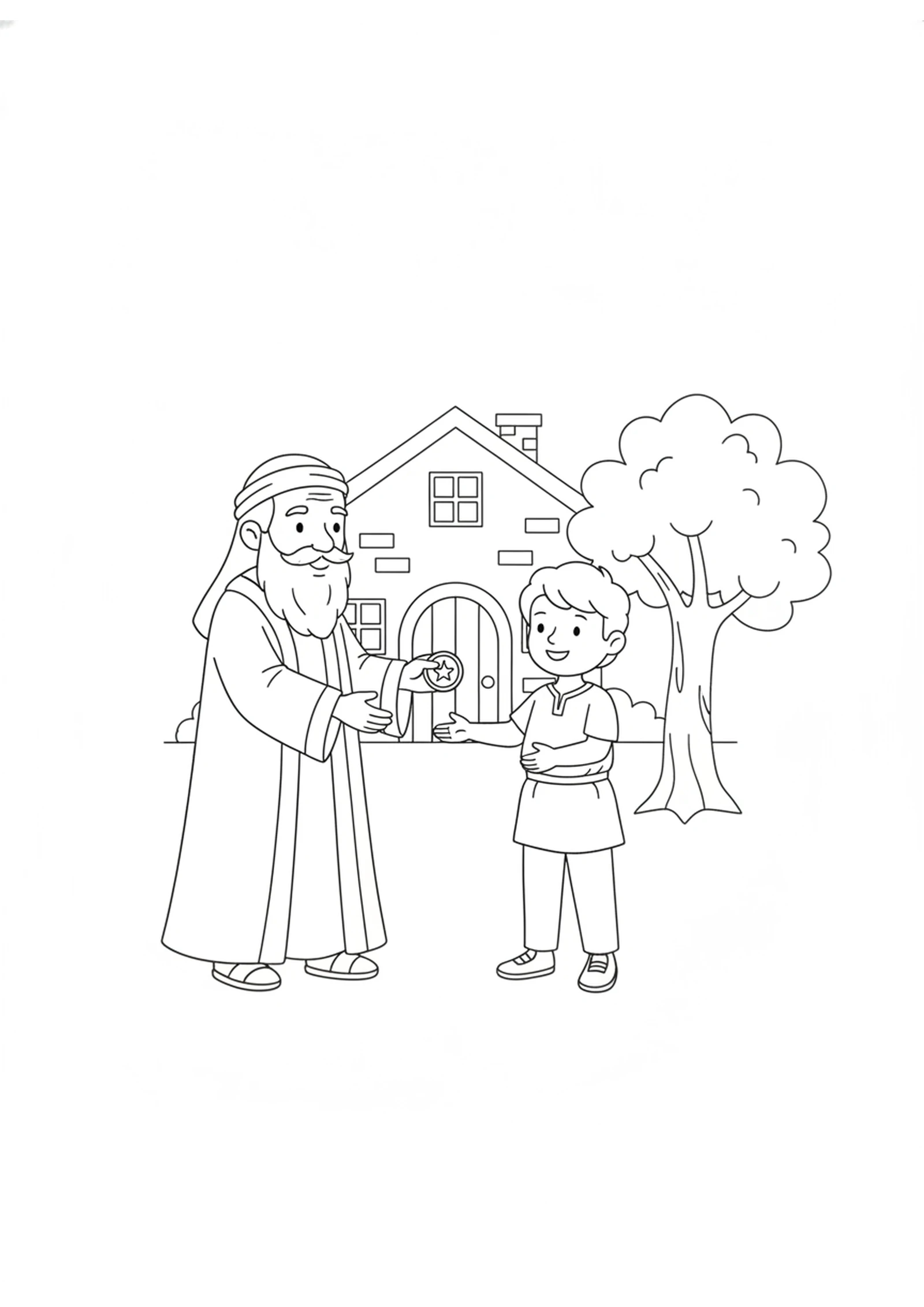 The Master Gives the Coins — printable Bible coloring page from The Ten Coins (Minas)