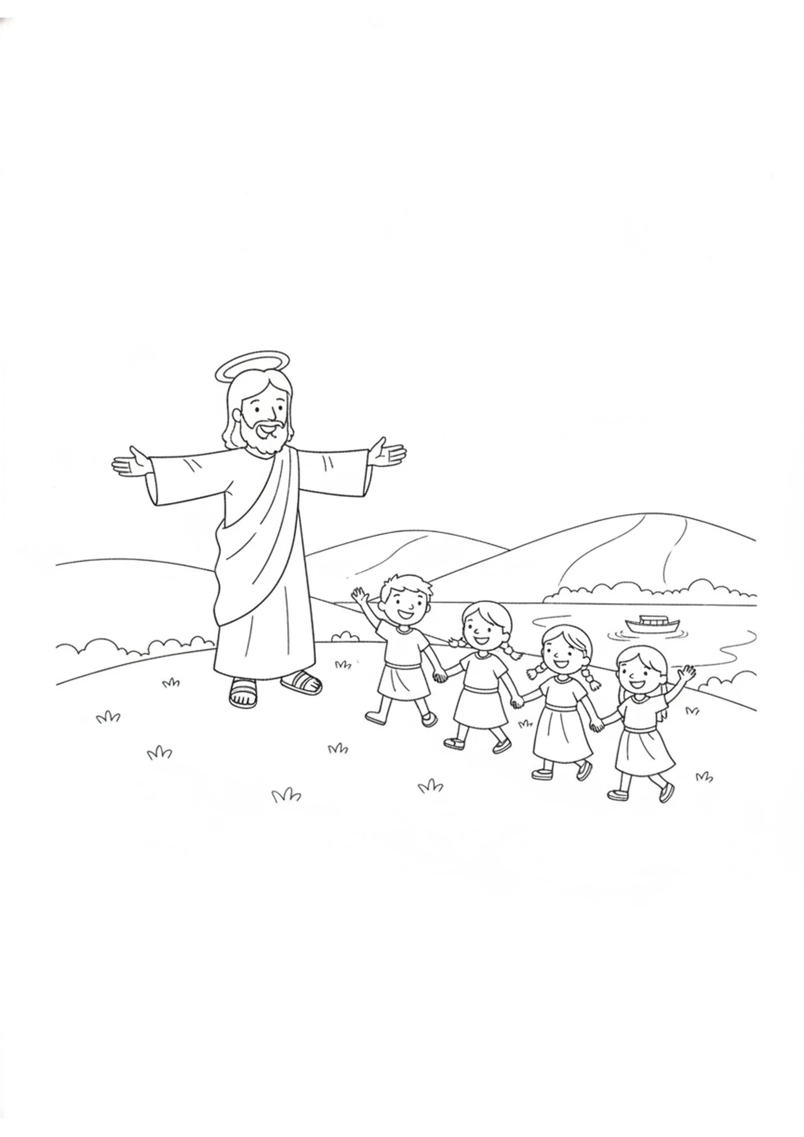 Jesus Calls His Friends — printable Bible coloring page from Jesus Chooses the Twelve