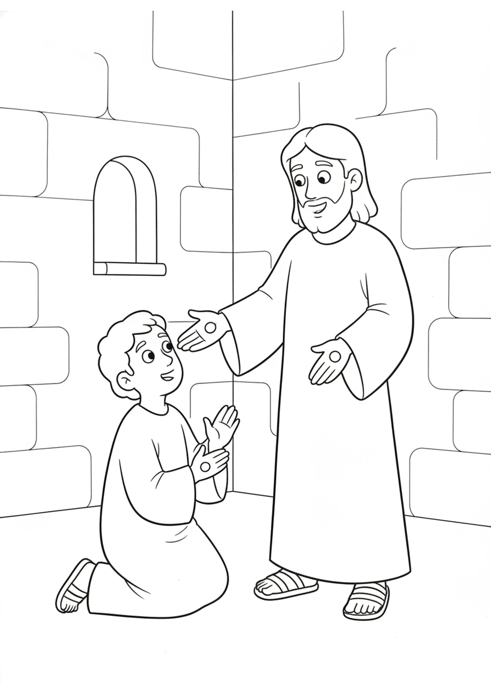 Jesus Shows Thomas His Hands — printable Bible coloring page from Jesus Appears to Thomas