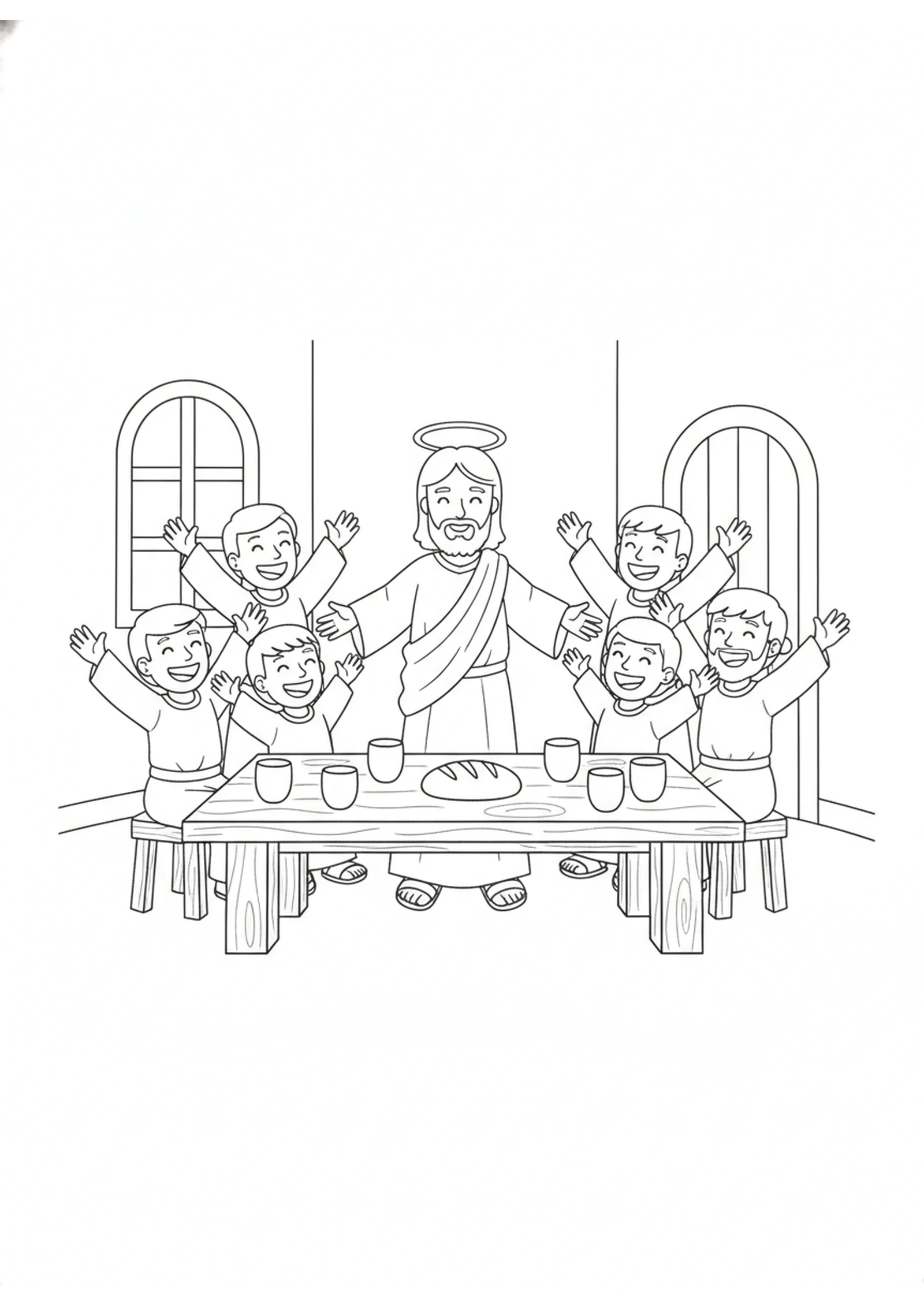 The Friends Meet Jesus Again — printable Bible coloring page from Jesus Appears to Thomas