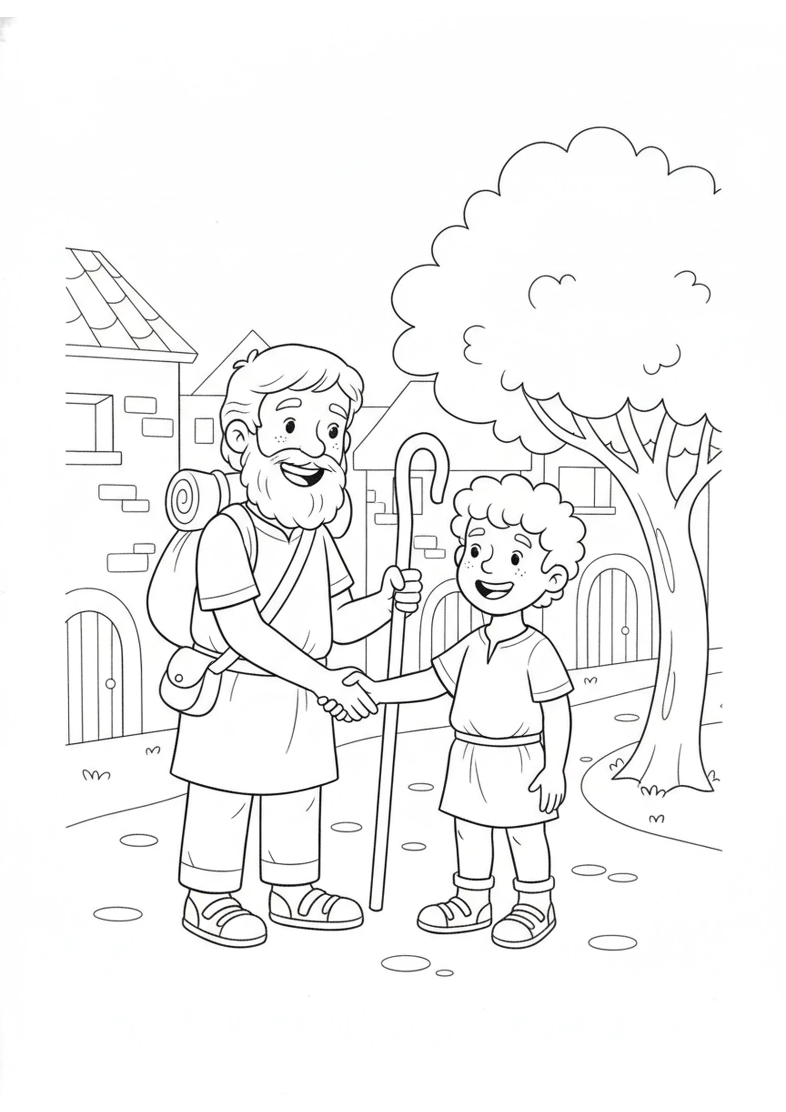Paul Meets Timothy — printable Bible coloring page from Timothy Joins the Team