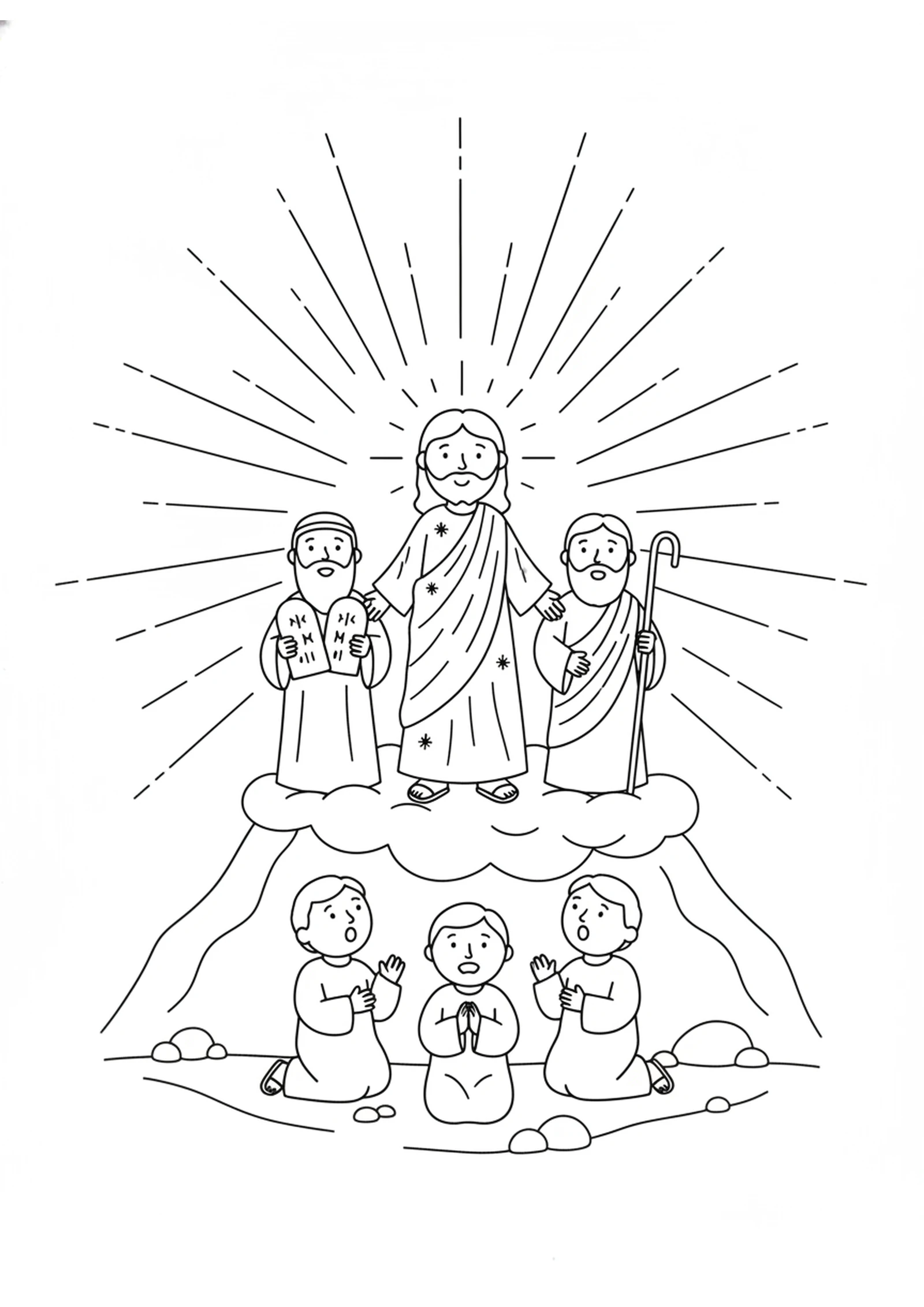 Jesus Shines Bright — printable Bible coloring page from The Transfiguration