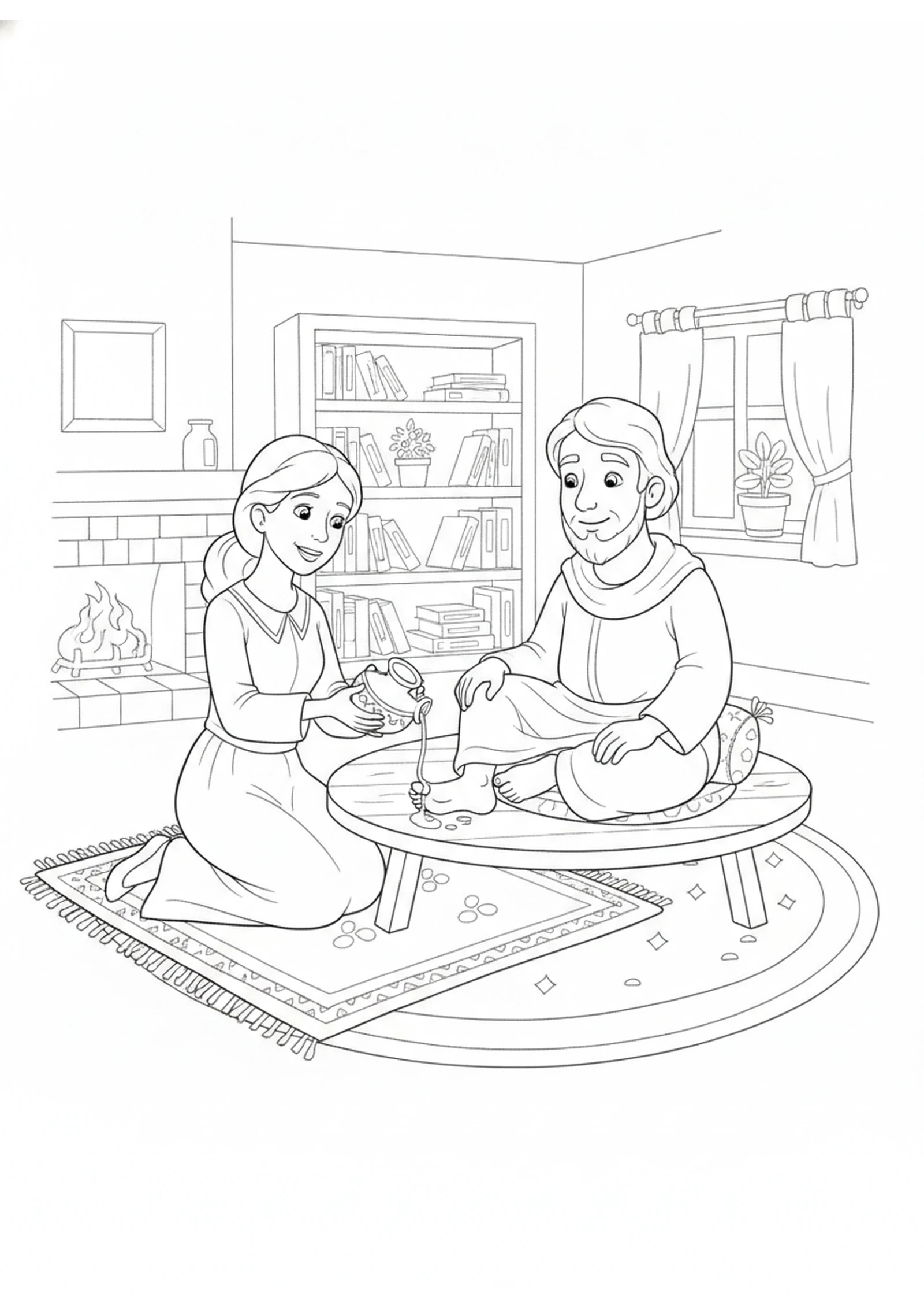 The Woman's Gift of Perfume — printable Bible coloring page from The Two Debtors
