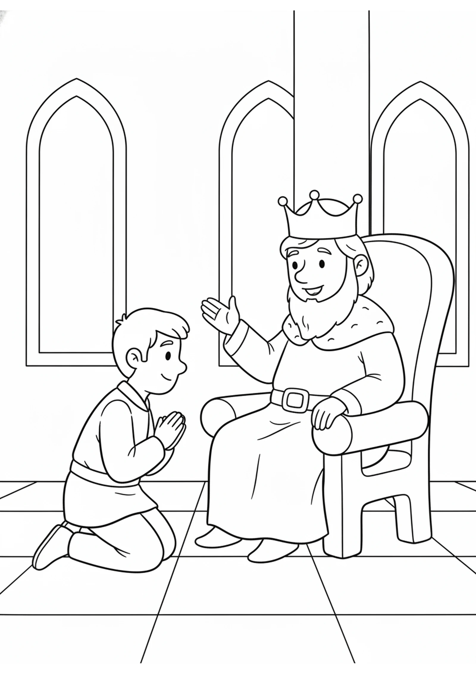 The King Forgives the Servant — printable Bible coloring page from The Unforgiving Servant