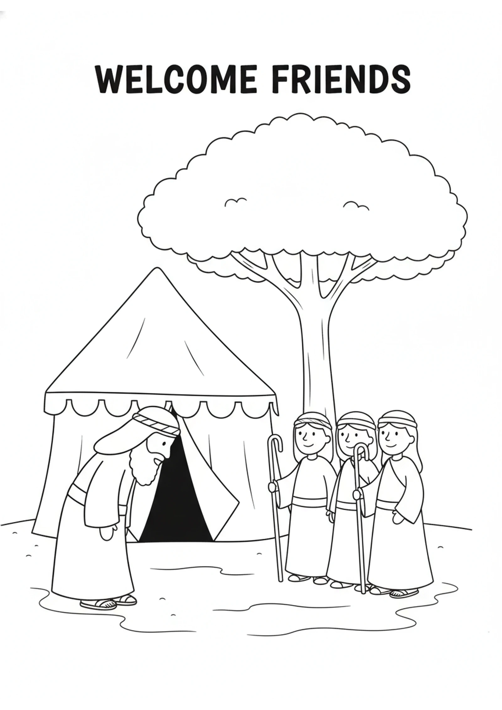 Three Visitors at the Tent — printable Bible coloring page from The Three Visitors — Sarah Laughs