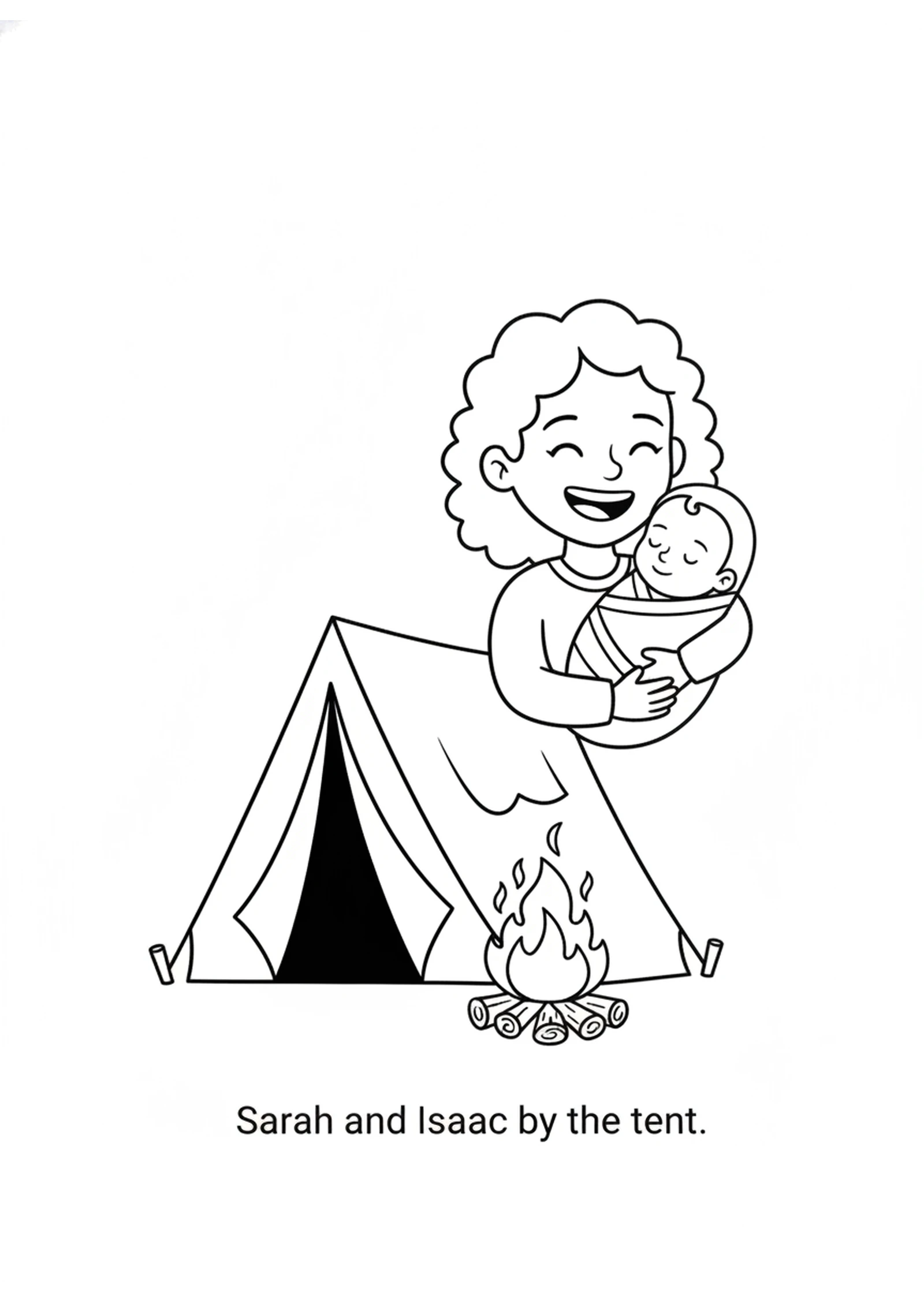 Sarah and Baby Isaac — printable Bible coloring page from The Three Visitors — Sarah Laughs