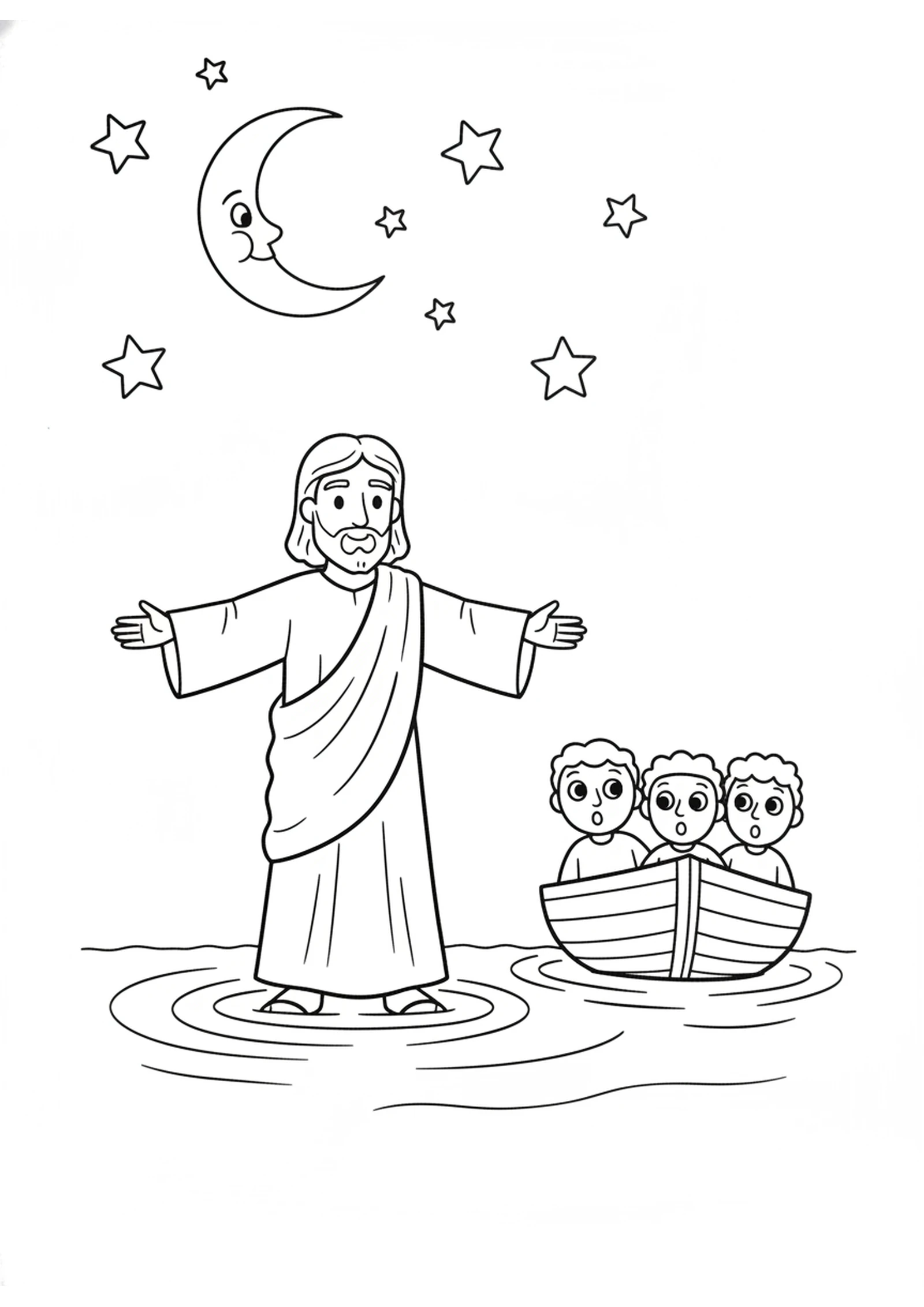 Jesus Walks on the Waves — printable Bible coloring page from Jesus Walks on Water