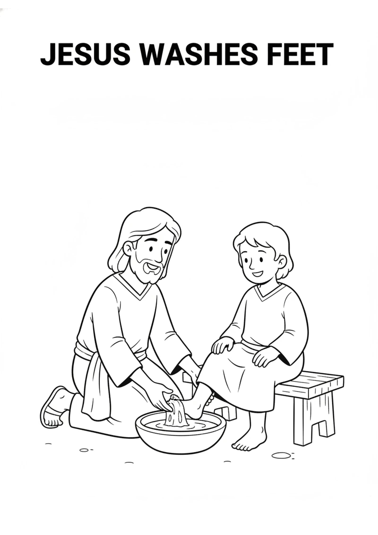 Jesus Washes Peter's Feet — printable Bible coloring page from Jesus Washes the Disciples’ Feet