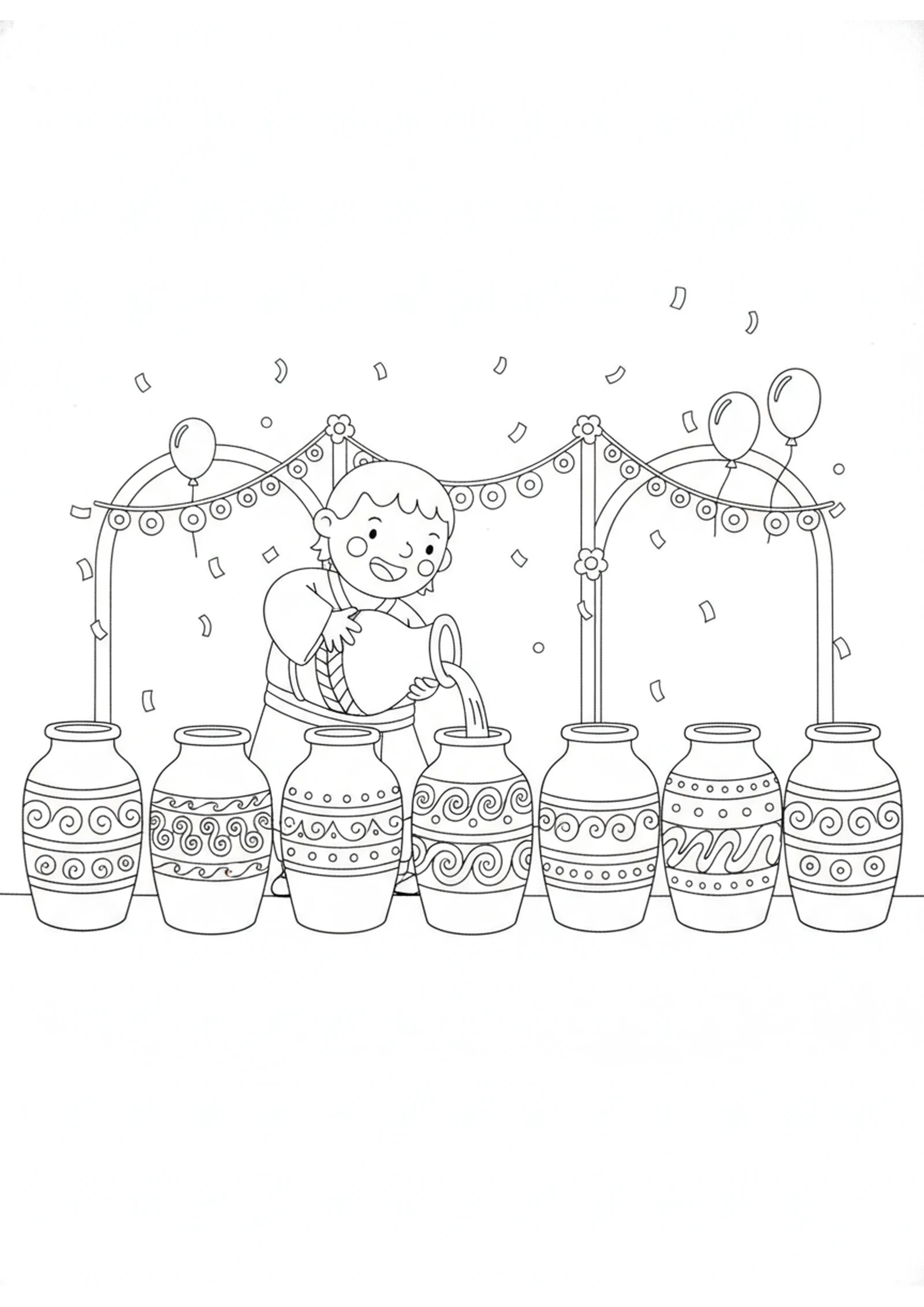 The Six Big Water Jars — printable Bible coloring page from Water into Wine at Cana