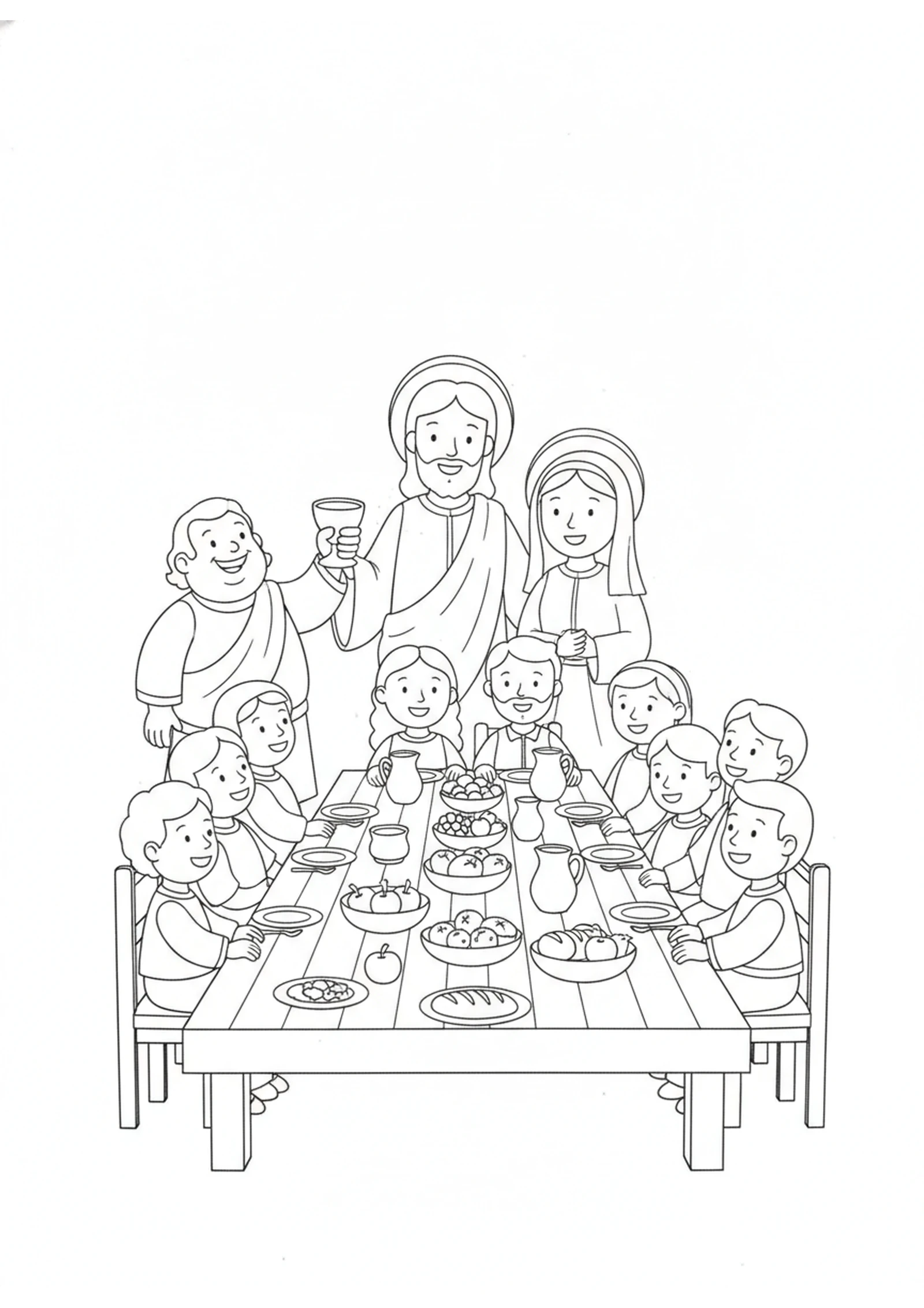 Jesus at the Wedding — printable Bible coloring page from Water into Wine at Cana