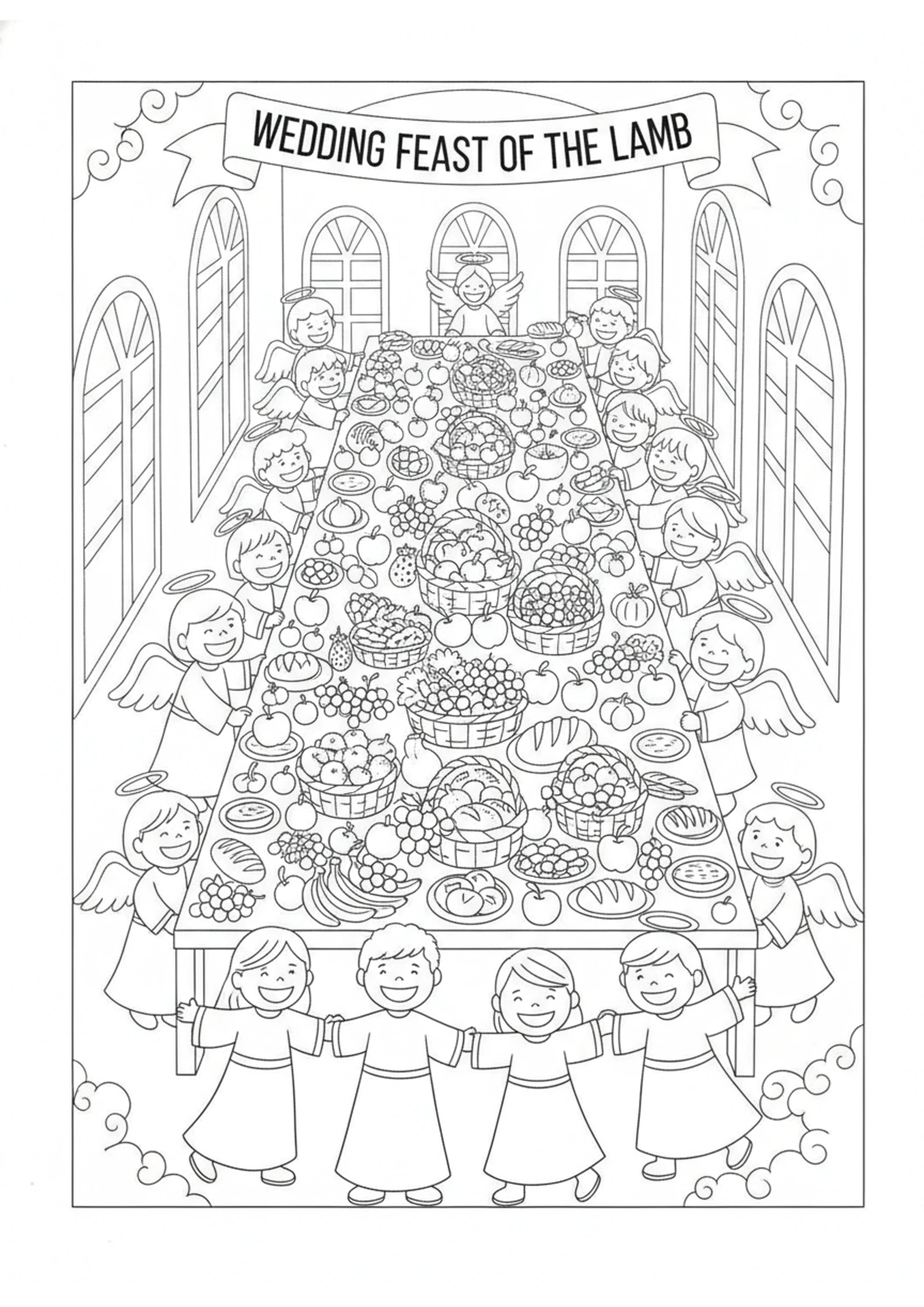 The Great Feast in Heaven — printable Bible coloring page from The Wedding Supper of the Lamb
