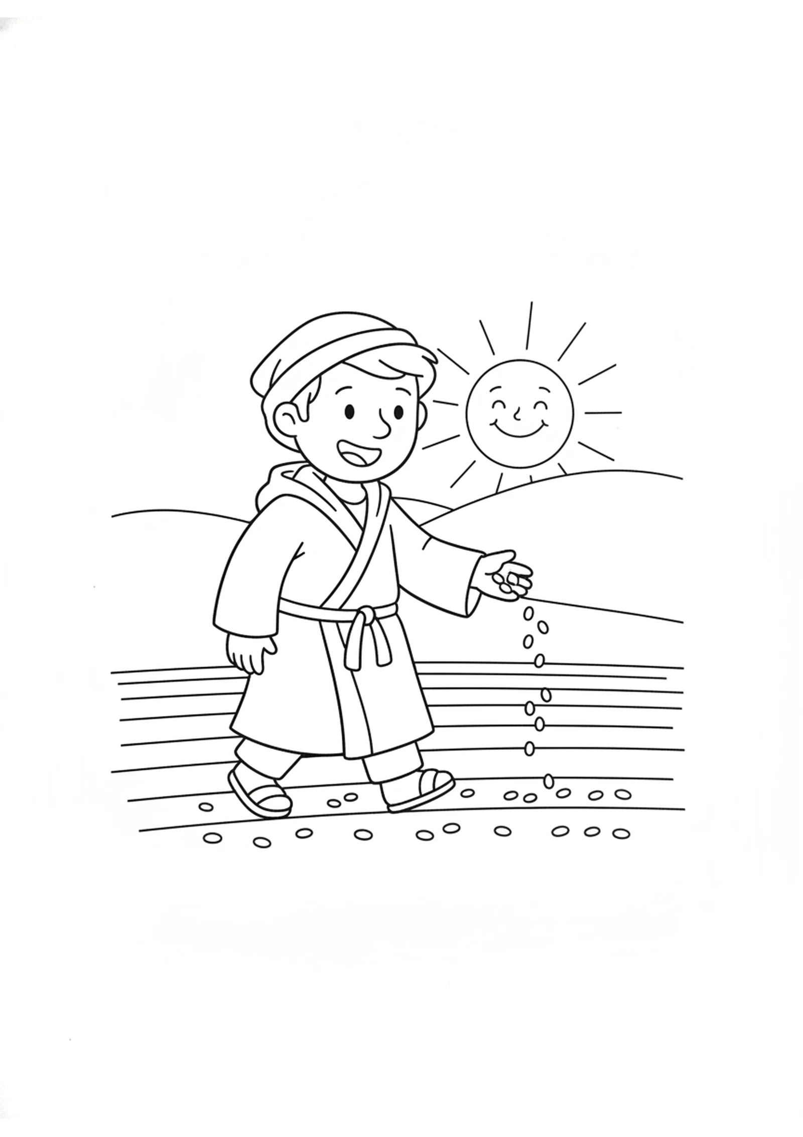 The Farmer Plants Good Seed — printable Bible coloring page from The Weeds Among the Wheat