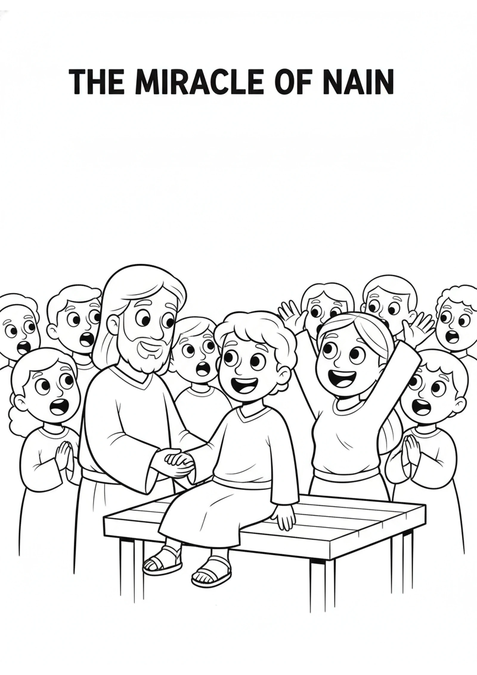 The Young Man Wakes Up — printable Bible coloring page from The Widow of Nain