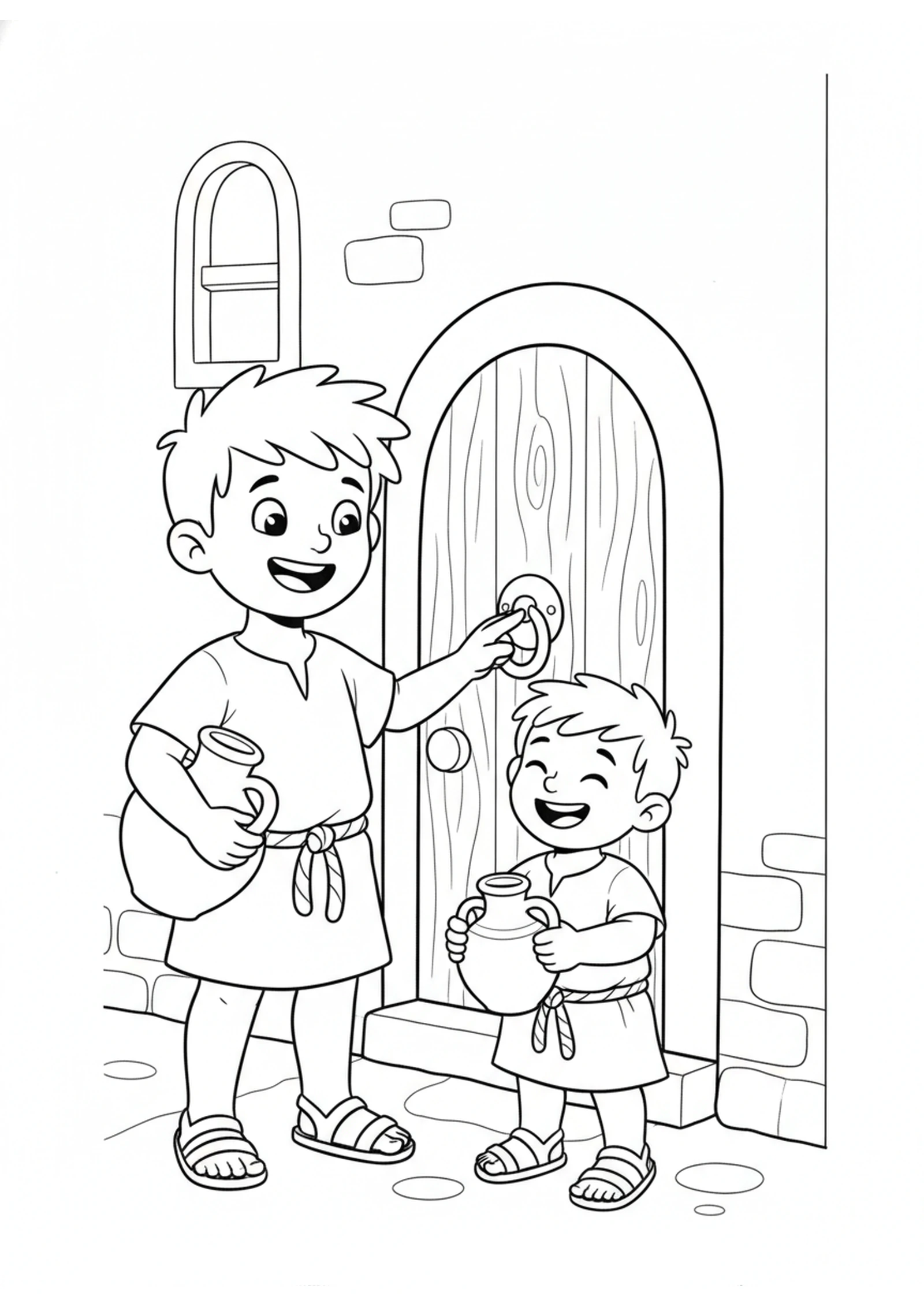 Borrowing the Empty Jars — printable Bible coloring page from The Widow’s Oil That Didn’t Run Out