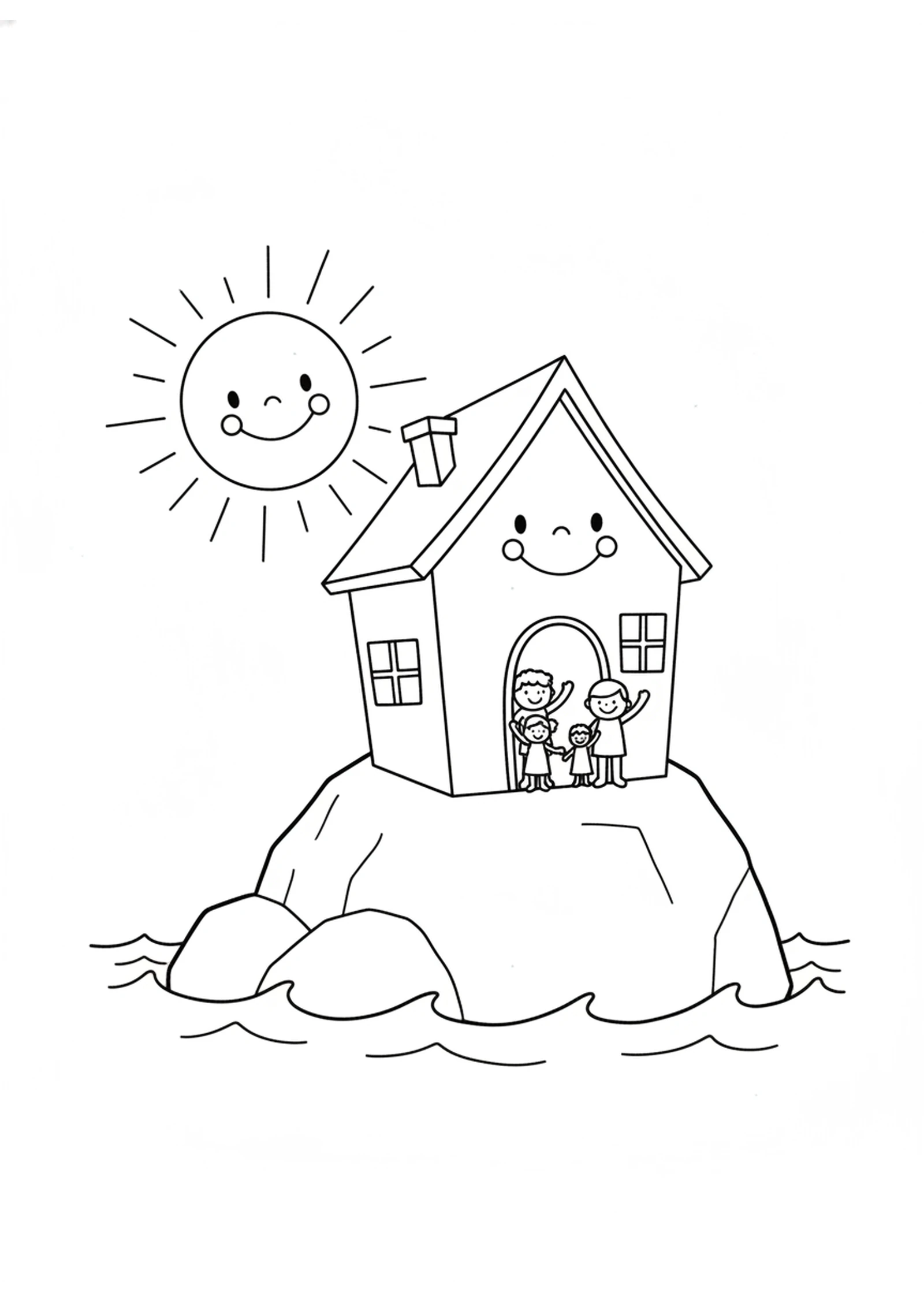 The House on the Rock — printable Bible coloring page from The Wise and Foolish Builders