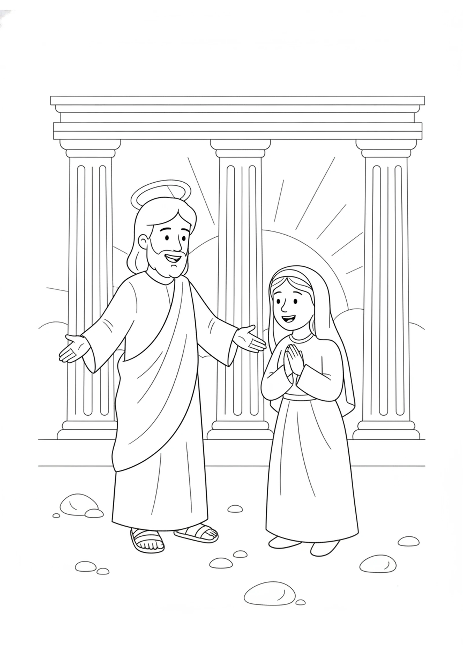 Jesus and the Woman Alone — printable Bible coloring page from The Woman Caught in Sin
