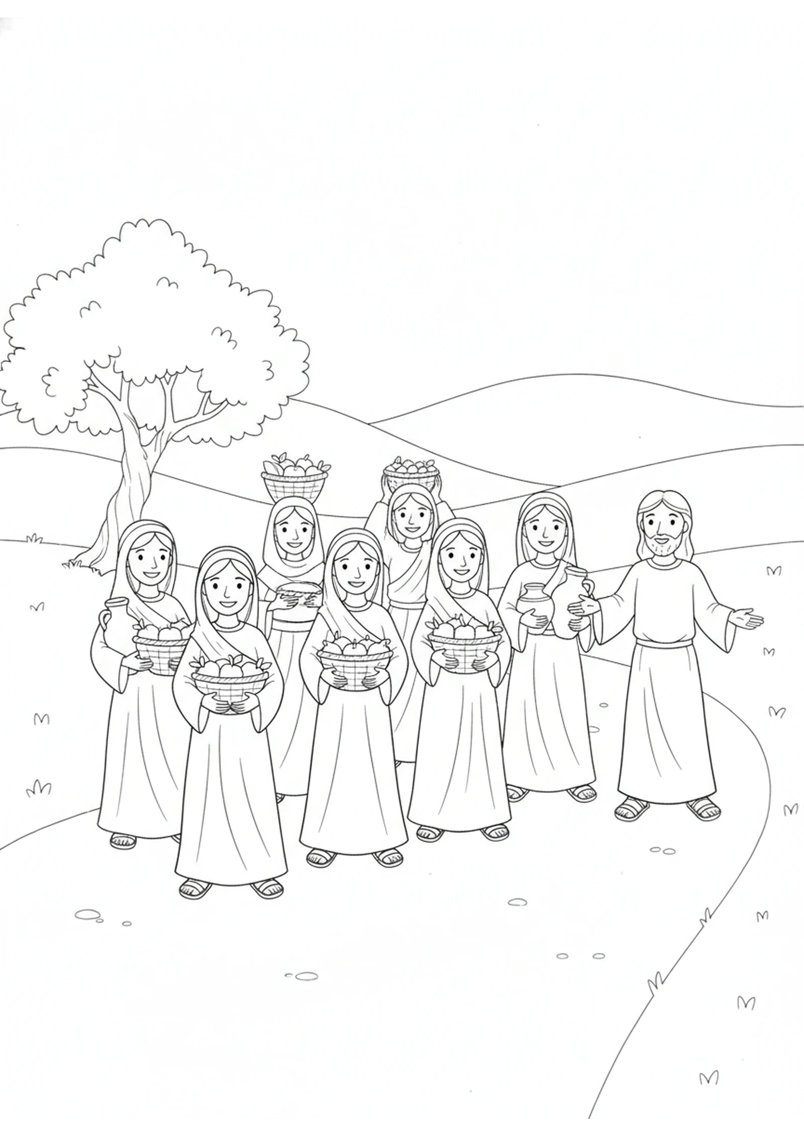 Walking With Jesus — printable Bible coloring page from The Women Who Helped Jesus