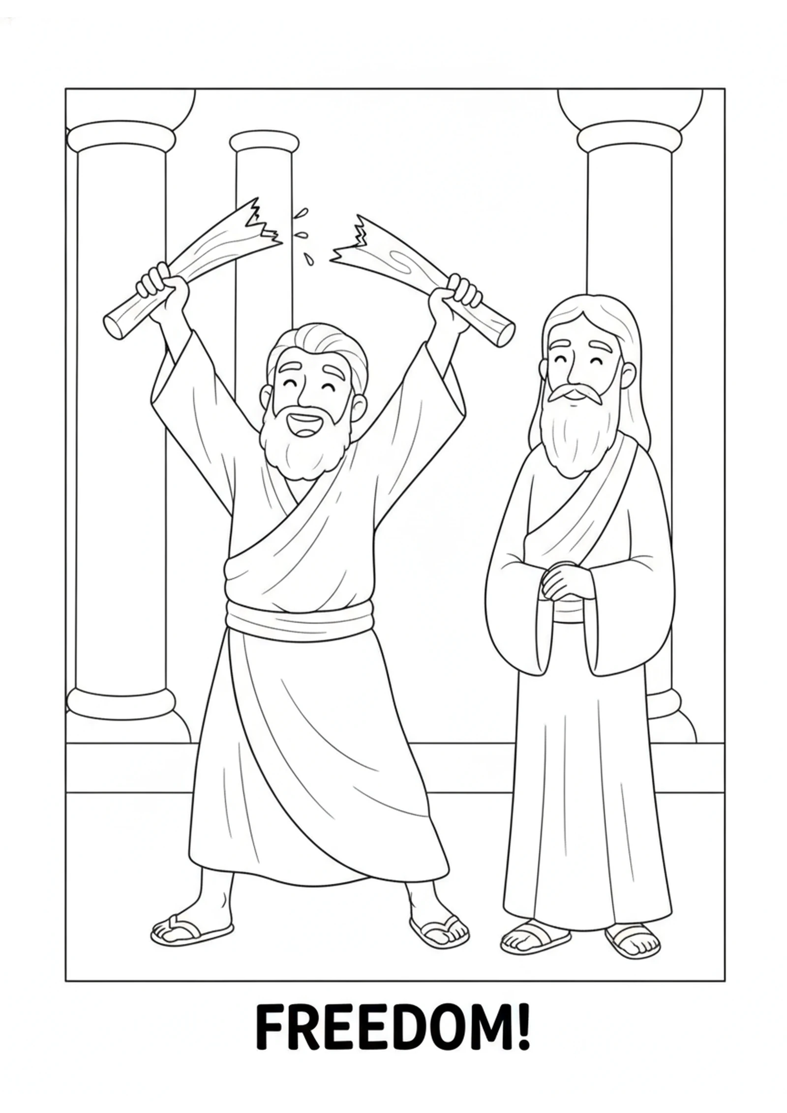 The Broken Wooden Bars — printable Bible coloring page from The Prophet and the Wooden Yoke