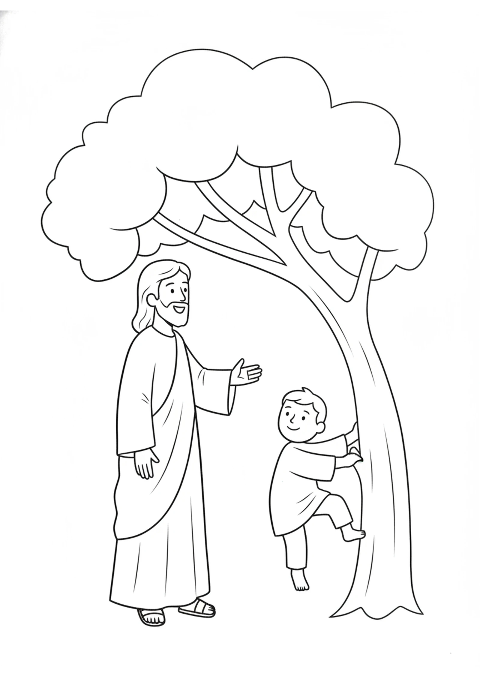Jesus Calls Zacchaeus Down — printable Bible coloring page from Zacchaeus the Tax Collector
