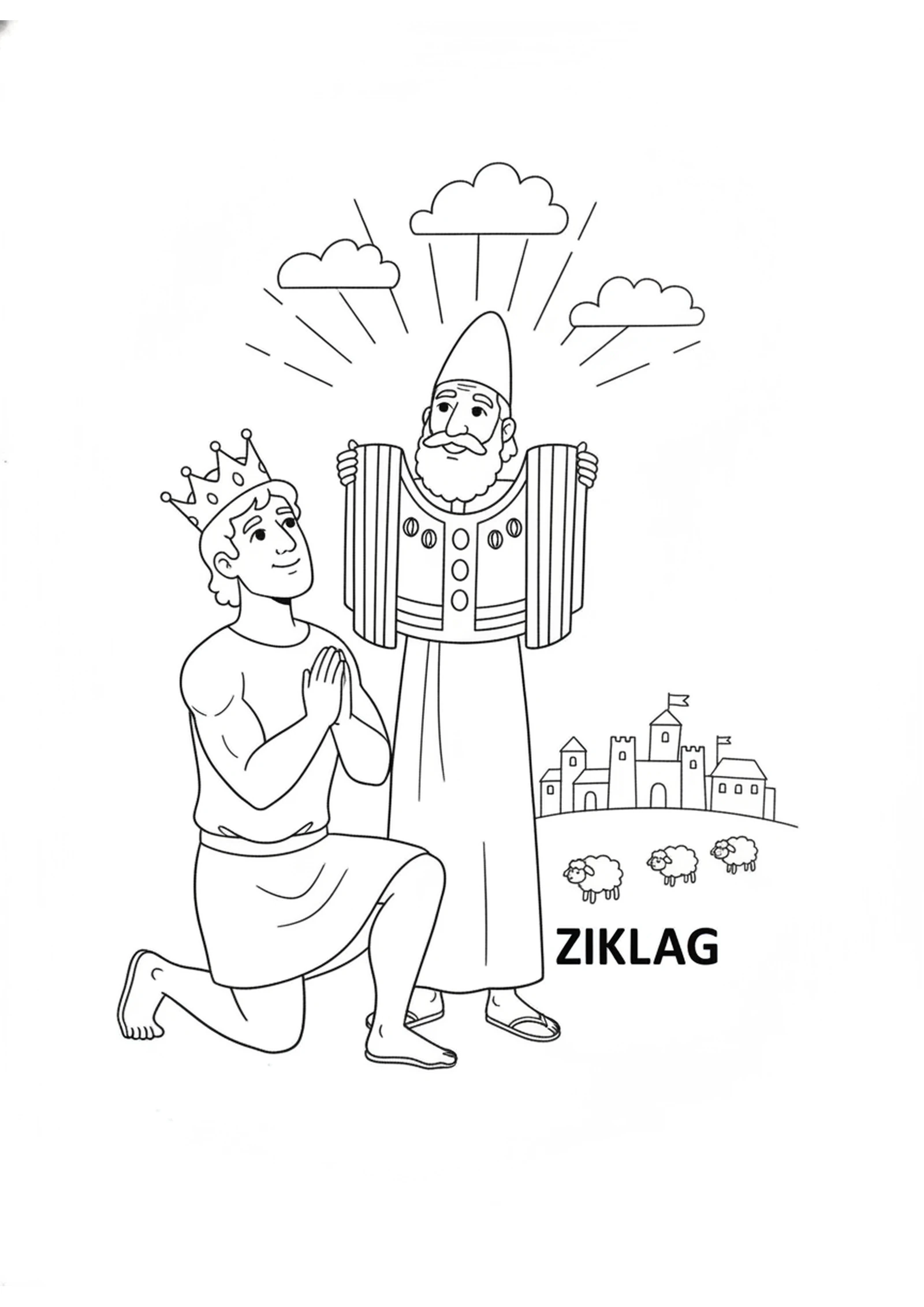 David Prays to God — printable Bible coloring page from David Rescues the Captives at Ziklag